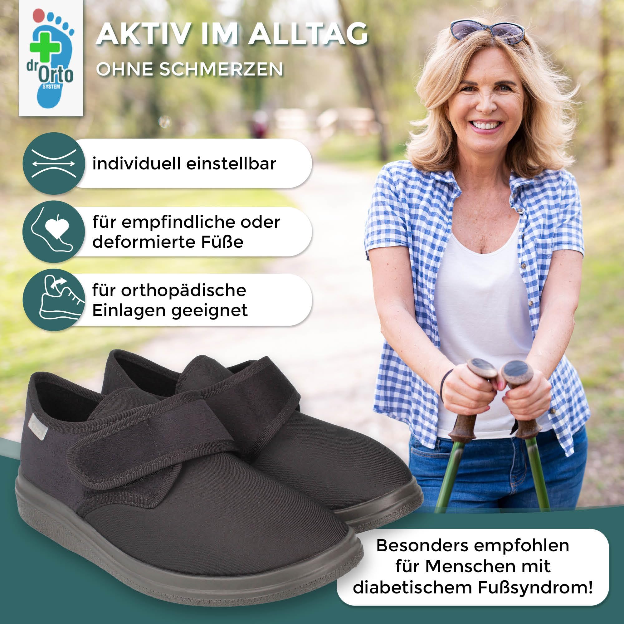 Dr Orto® Orthopädische Schuhe Damen und Herren | geeignet für Hallux Valgus - Einlagen - Breite Füße - Diabetiker Schuhe - Gesundheitsschuhe | Klettverschluss verstellbar | sehr flexibles Obermaterial