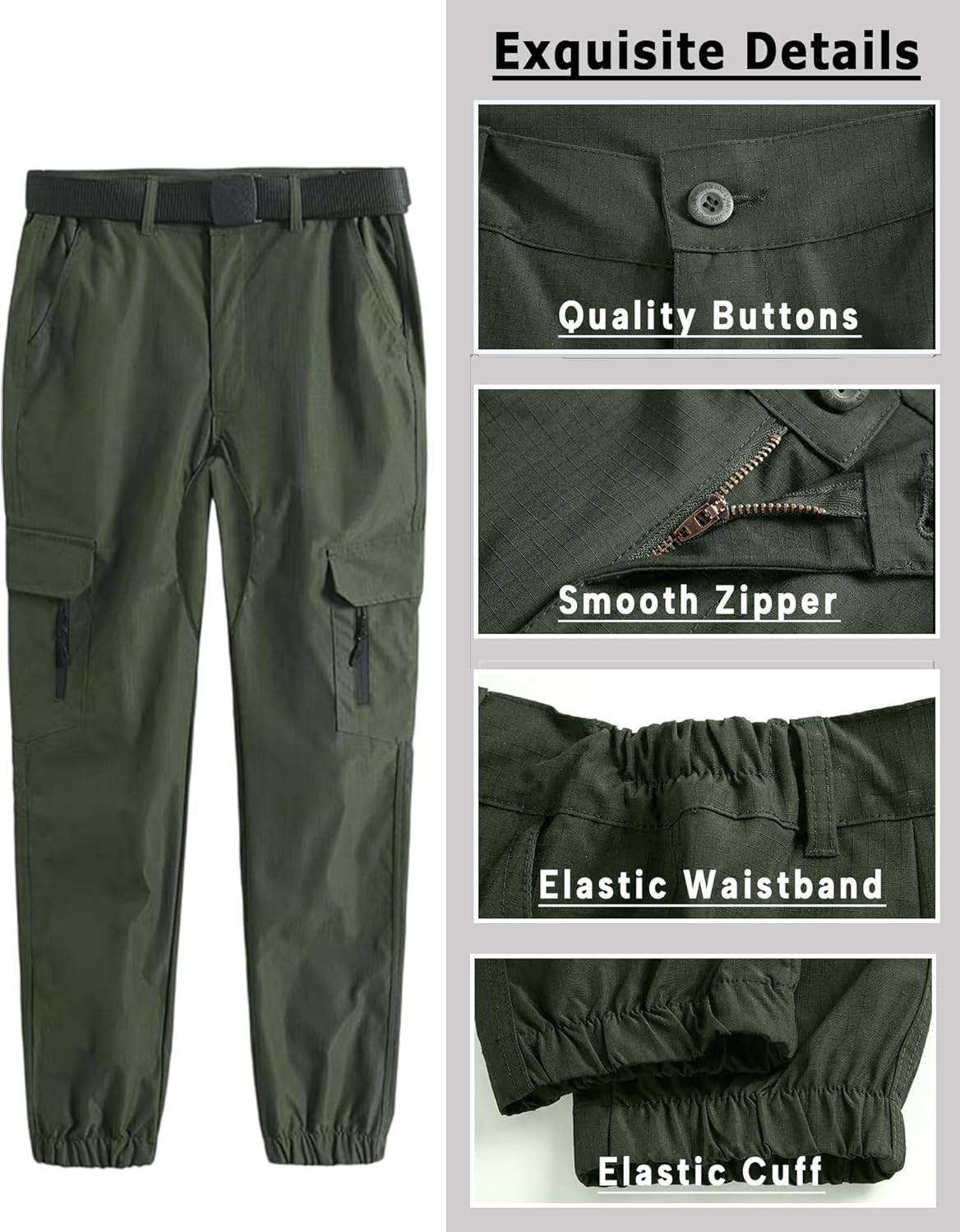 Mens Lightweight Hiking Pant Durable Military Pants Leg-Bound Tapered Waterproof Hunting Fishing Tactical Pants