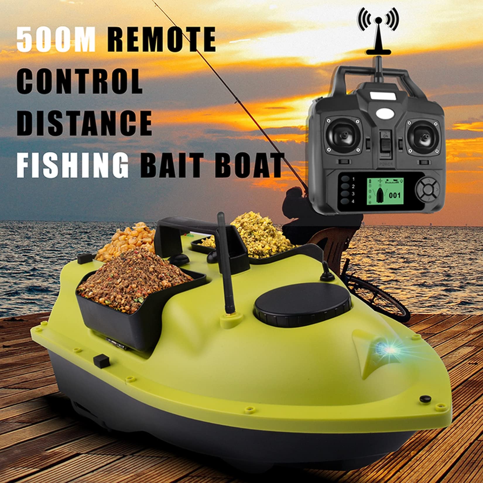 Barca da Pesca per Barca da Esca, Posizionamento GPS, Barca da Esca con Doppio Motore, Distanza di Telecomando Distanza 100-500 Metri,Lemon Yellow,GPS 9600Mah