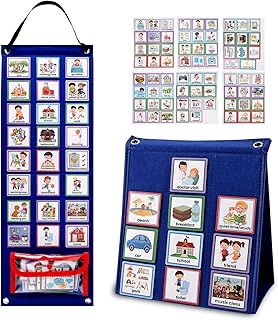 Evoloo Kids Visual Schedule Calendar, 2 in 1 Autism Daily Chore Routine Chart, Home Daily Routine Chart With 70 Picture Cards,Kids Visual Behavioral Tool Wall Planner for Family Home School