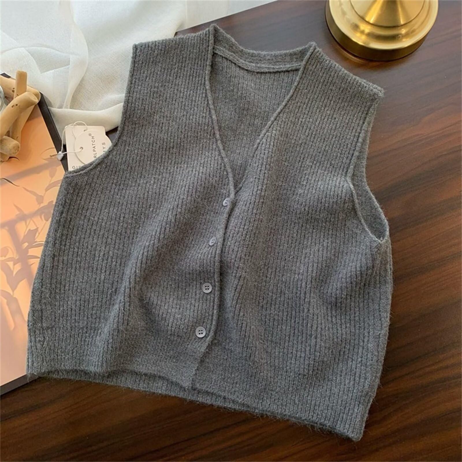 Beralst Ärmellose Strickweste für Damen, mit Knopfleiste vorne, V-Ausschnitt