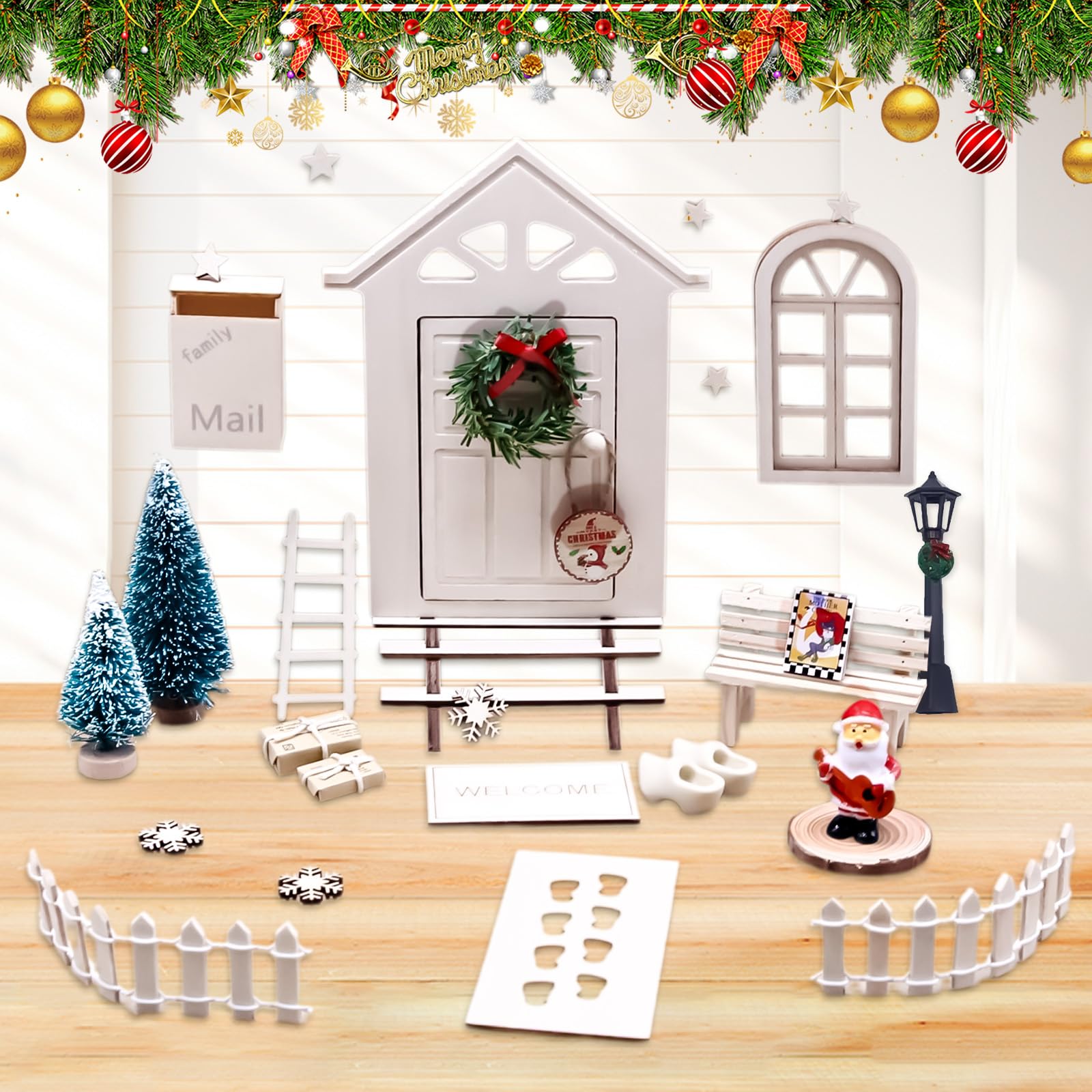 Mini Puerta Adornos Navidad, 33 Piezas de Decoración Duendes Navideños, Elfos Traviesos Navidad, Decoración Navideña para Casas, Árboles, Creatividad Diversión Niños