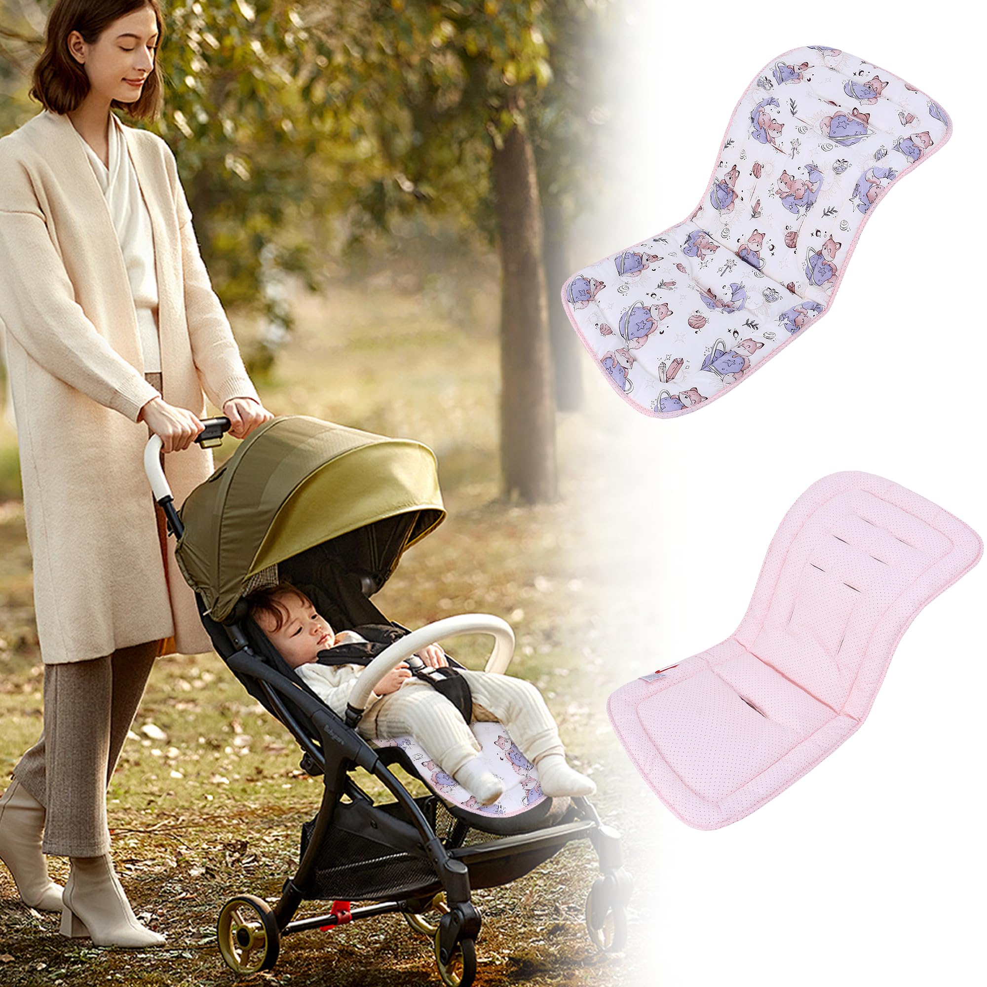 LAT Materassino per Passeggino Universale, Copriseduta Passeggino Universale, Reversibile, Morbido e Traspirante Coprisedile per Passeggini, Seggiolini Auto, Culle e Seggioloni (Pianeta Volpe)