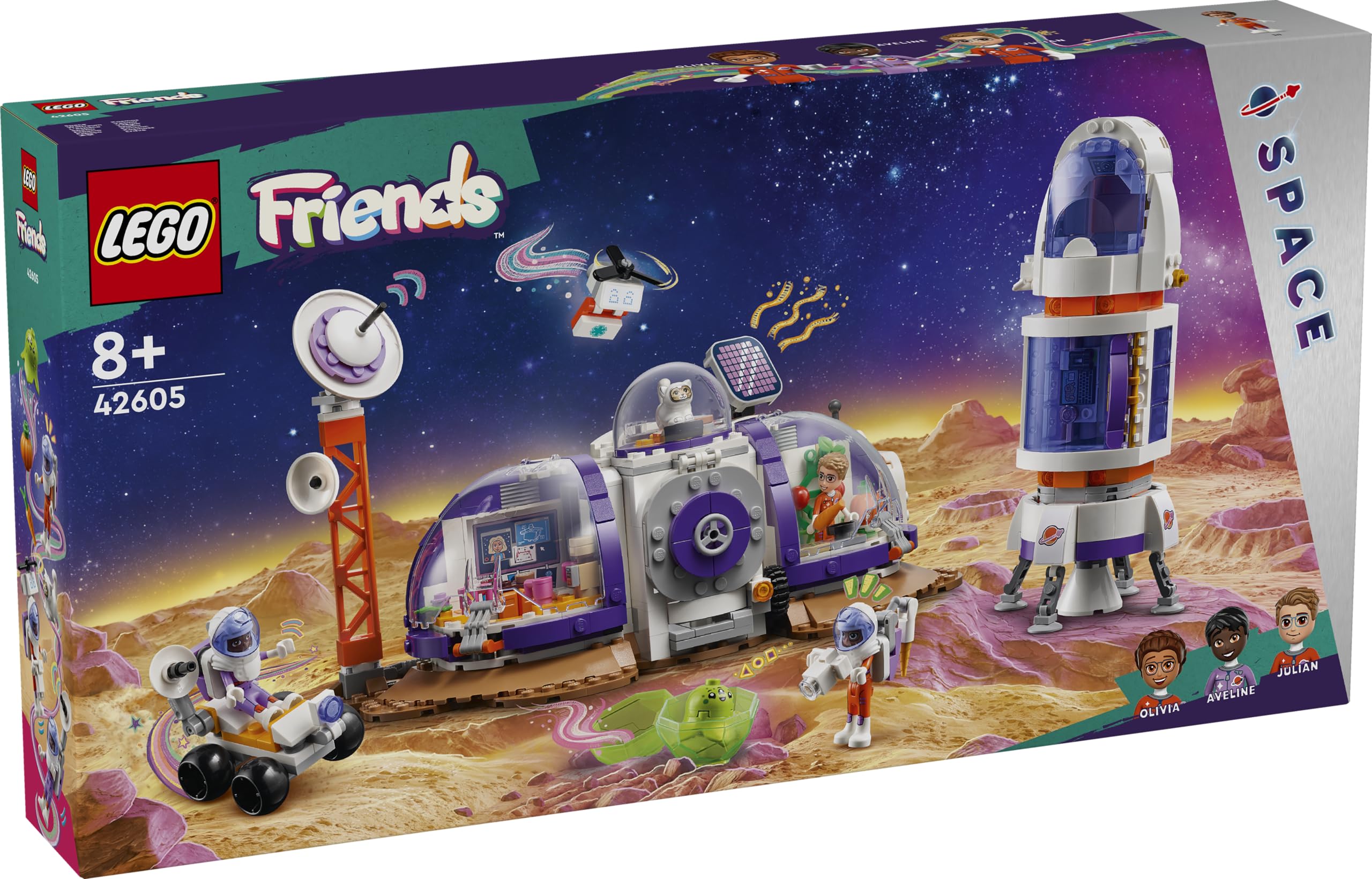 LEGO Friends Stacja kosmiczna i rakieta, zestaw z łazikiem i statkiem kosmicznym dla dziewczynek i chłopców w wieku od 8 lat, 4 minilaleczki, pomysł na prezent dla dzieci, zabawka naukowa, 42605