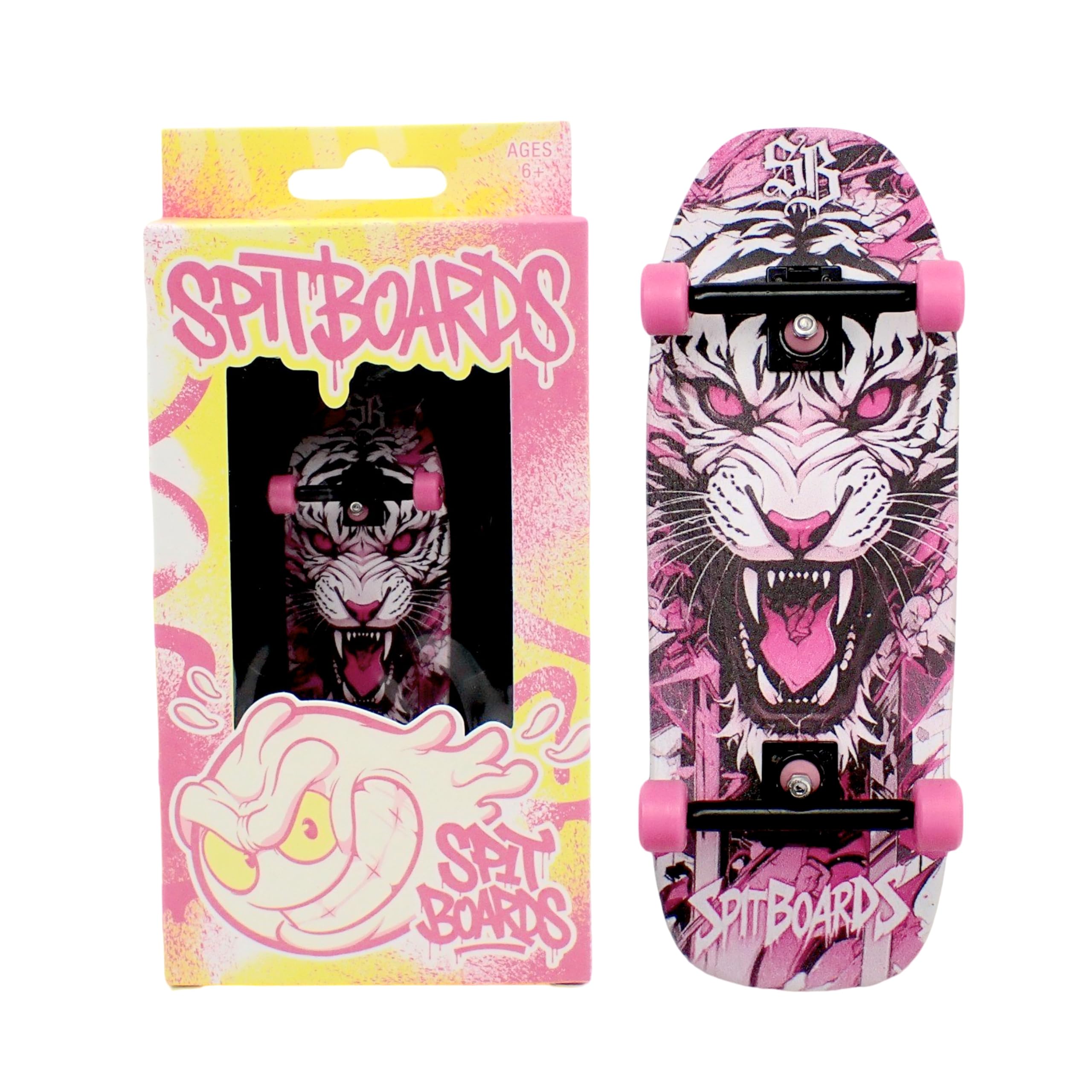 SPITBOARDS® 34mm Fingerboard Oldschool Cruiser Pro Complete Setup, Pre-Assembled 5-Layer Wood, Pro Trucks, Soft Urethane 60D Bearing Wheels, Real-Wear