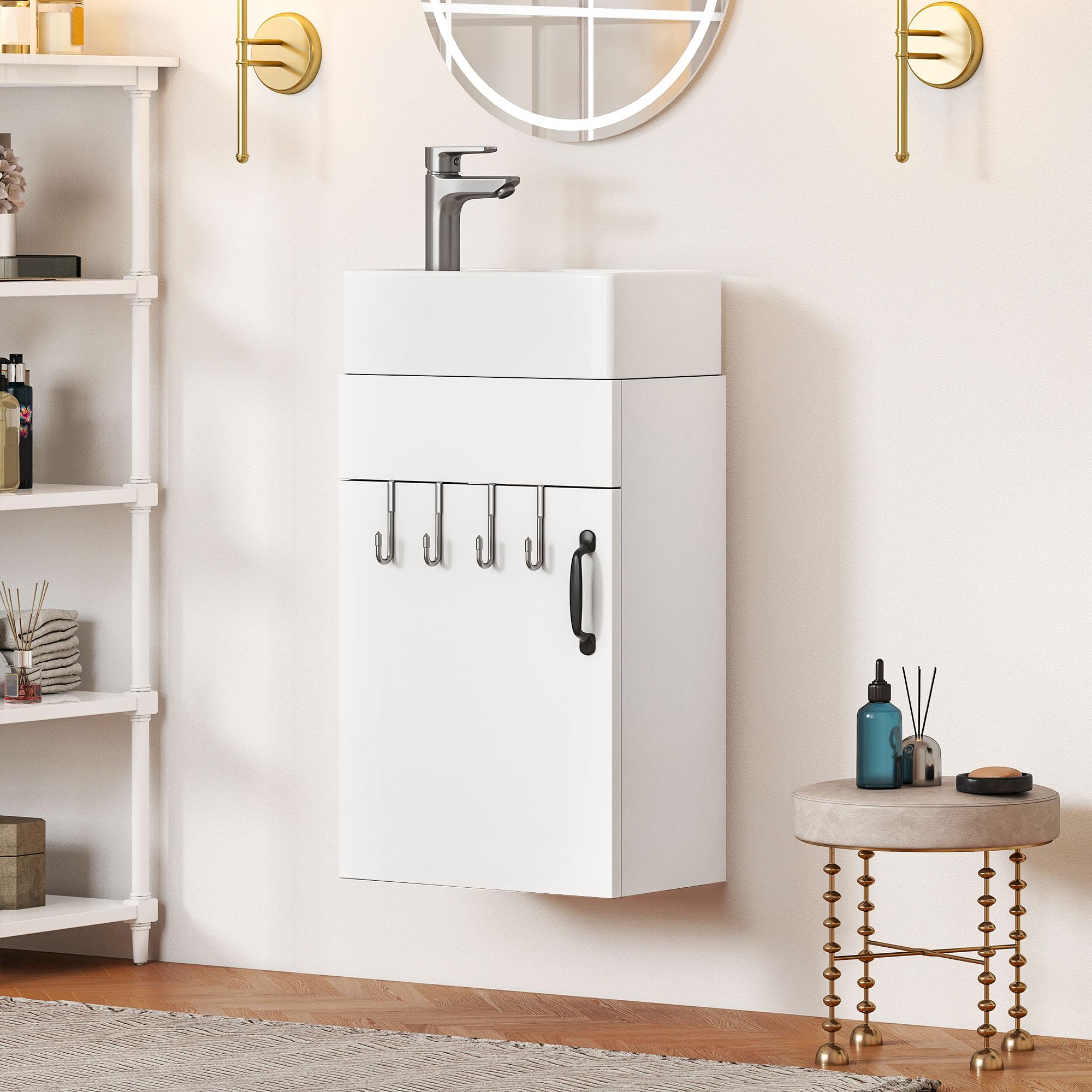 YITAHOME Waschtisch mit Unterschrank 40 cm Waschbeckenunterschrank, Badmöbel-Set mit Waschbecken für kompakte Bäder, Gäste WC, Sink with Vanity Cabinet, weiß