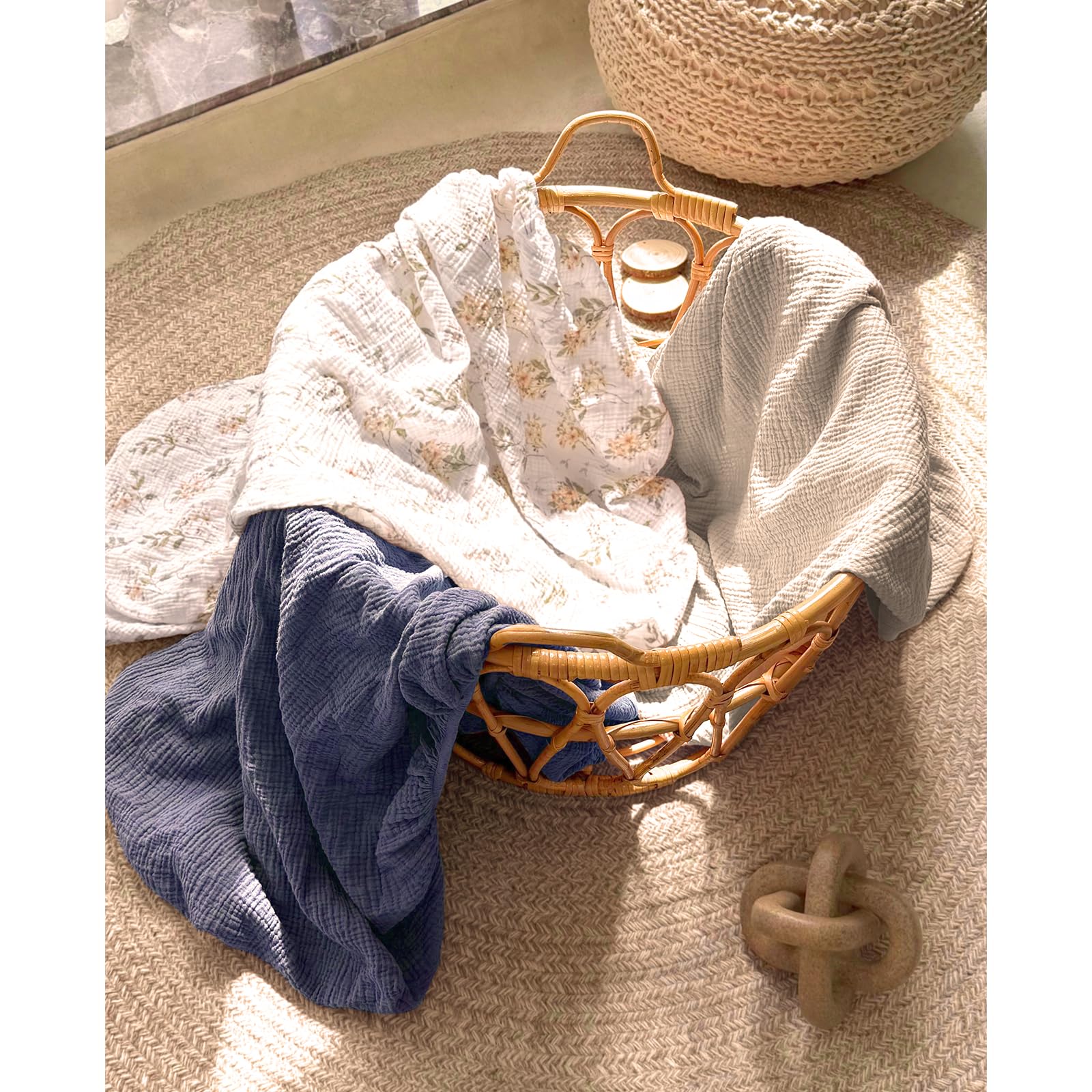 lulumoon, Lenzuola in mussola per culla, lenzuola con angoli elasticizzati in cotone per culla, neutre, per maschietti e femminucce, confezione da 2
