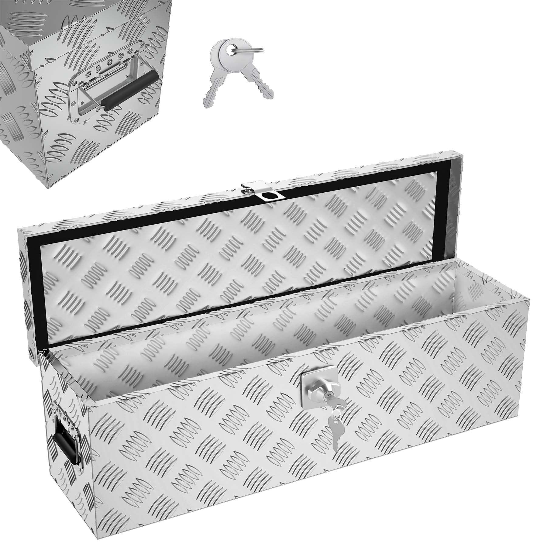 Froadp Caja de aluminio con tapa, 800 x 220 x 225 mm, caja de herramientas con cerradura, impermeable, de aluminio, para herramientas, camping y almacenamiento (plata)