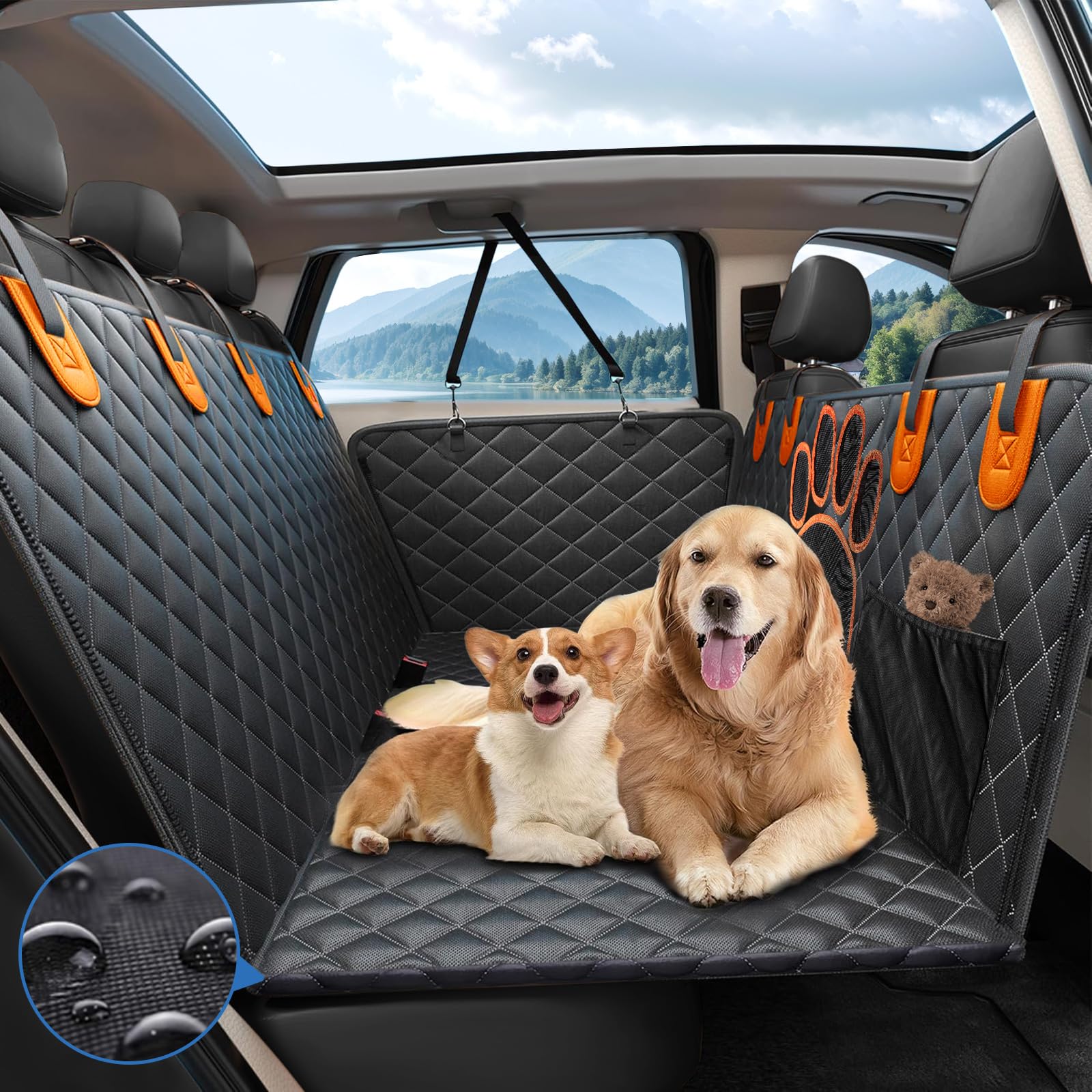 2024 Upgraded Dog Car Seat Cover,Back Seat Extender with Hard Bottom(Holds 480lbs), Supports 4 Dogs at The Same time, for Car SUV Truck. (Black.)
