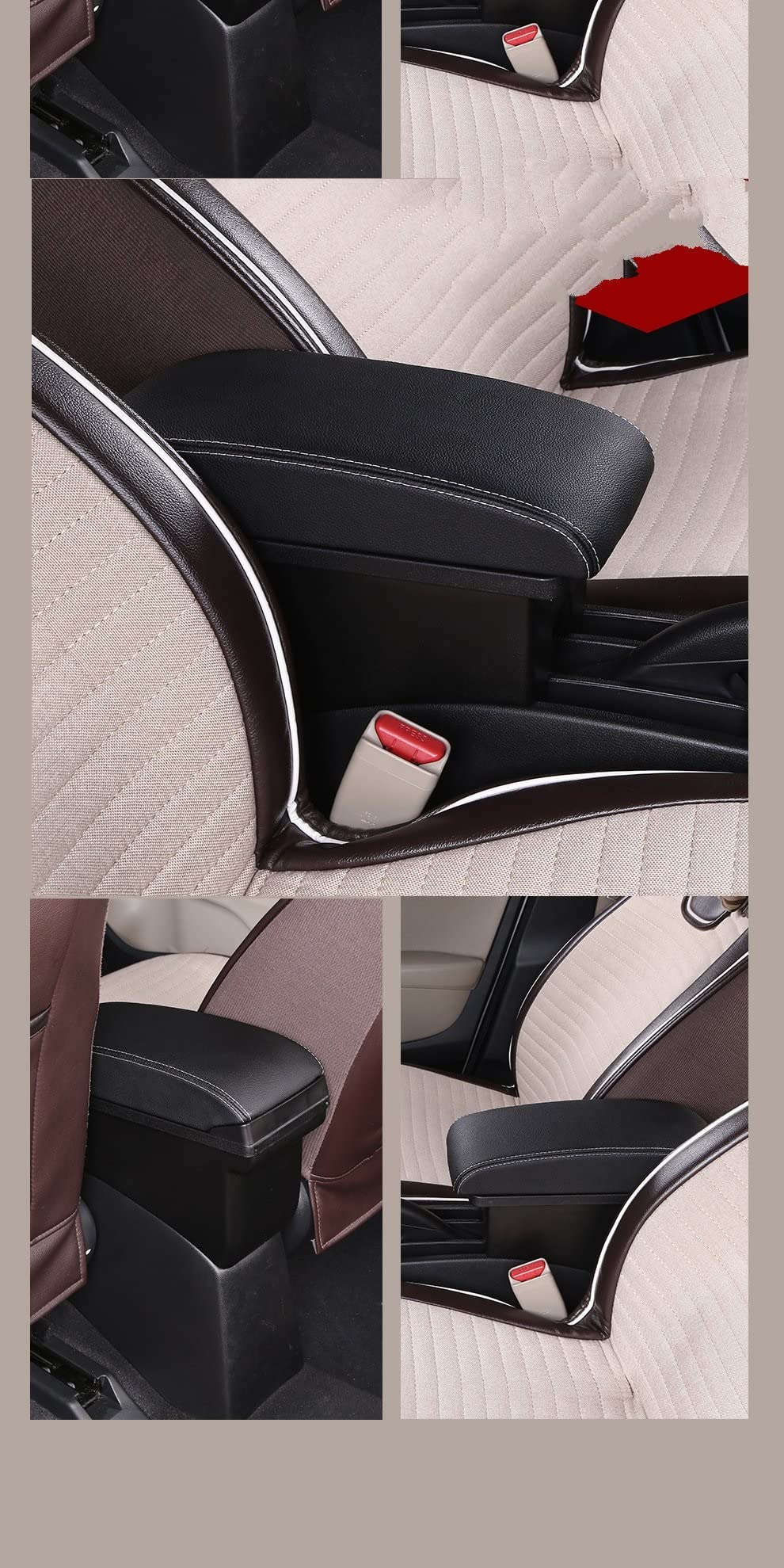 Accoudoir Console Centrale Pour Hyundai Getz 2006-2019 - Double Couche, 3 Ports USB, Noir Avec Surpiqûres Rouges