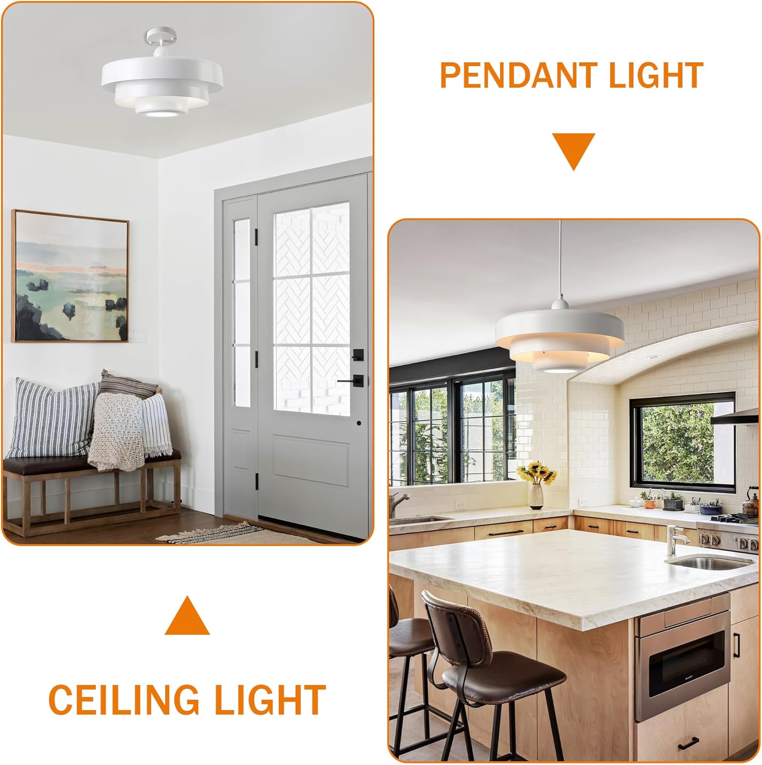 Mid Century Pendant Light Fixtures Ceiling Pendant Lighting 3-Layer Metal Shade Design Vintage Flush Mount Light for Dining Table Kitchen Island Hallway (White)