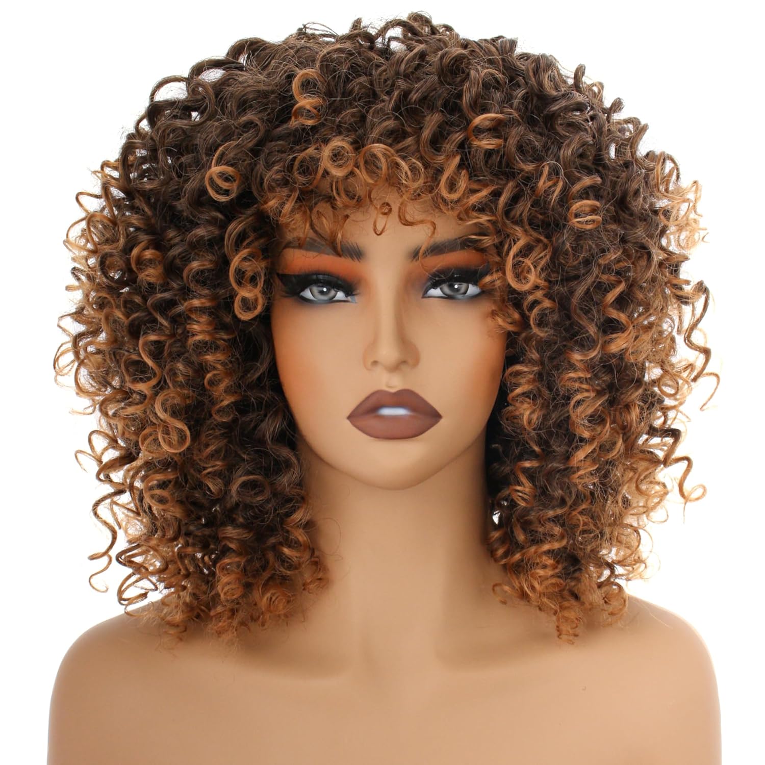 14inch Black/Brown Curly Wigs for Women,Short Kinky Afro Curly Wigs with Bangs Natural Soft Bouncy Fluffy Heat Resistant Synthetic Hair Wig 70s for Daily or Party 14inch Black/Brown Curly Wigs for Women,Short Kinky Afro Curly Wigs with Bangs Natural Soft Bouncy Fluffy Heat Resistant Synthetic Hair Wig 70s for Daily or Party