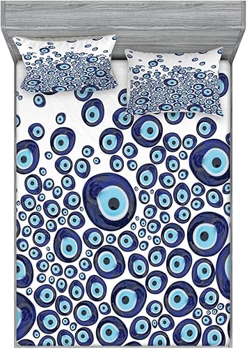 Miniatura 187 de Ambesonne Juego de sábanas bajeras y fundas de almohada de los años 90, patrón geométrico en estilo retro, formas redondas de triángulo de media