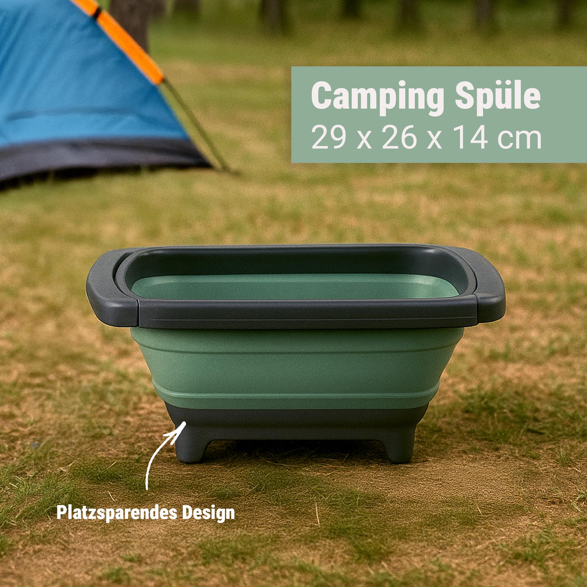 Tool & Tree Lavandino pieghevole verde – Ciotola da campeggio con scarico, piedini antiscivolo e maniglie estraibili – Lavandino salvaspazio e robusto per esterni, viaggi, camper e cucina da campeggio