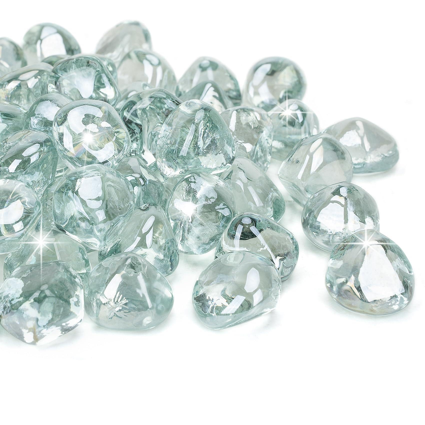 Mr. Fireglass 10 Pounds 1 Inch Diamond Fire Glass, High Luster Crystal Ice