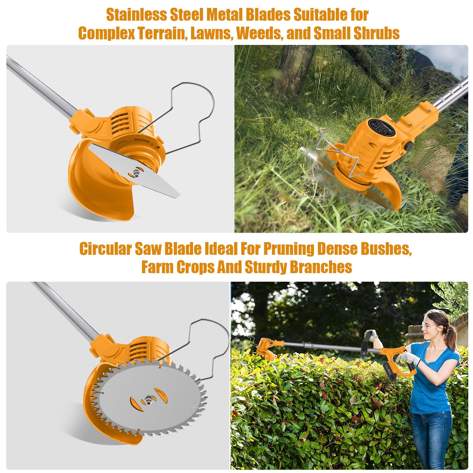 Débroussailleuse Electrique sans Fil 21V, Coupe Bordure sans Fil avec Batterie 2.0 Ah*2 et 2 Types de Lames, Poignée Réglable, Debrouissalleuses Batterie pour la Coupe de Jardin, Pelouses