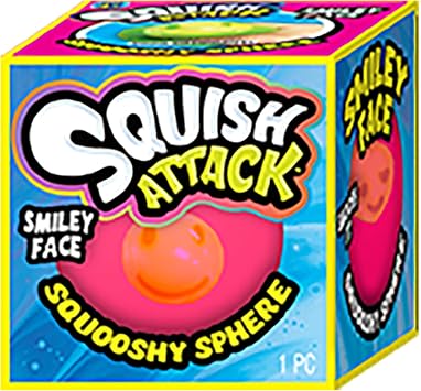 JA-RU Squish Attack Ball 1 Unit Assorted Squooshy Sphere with 6 Different Smiley Faces. Fidget Squishy Toy for Kids, Teen, Adult. Soft Stress Therapy, Squish and Stretch Party Favor. 5606-1