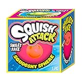 JA-RU Squish Attack Ball (1 Unit Assorted) Squooshy Sphere with 6 Different Smiley Faces. Fidget Squishy Toy for Kids, Teen, & Adult. Soft Stress Therapy, Squish and Stretch Party Favor. 5606-1