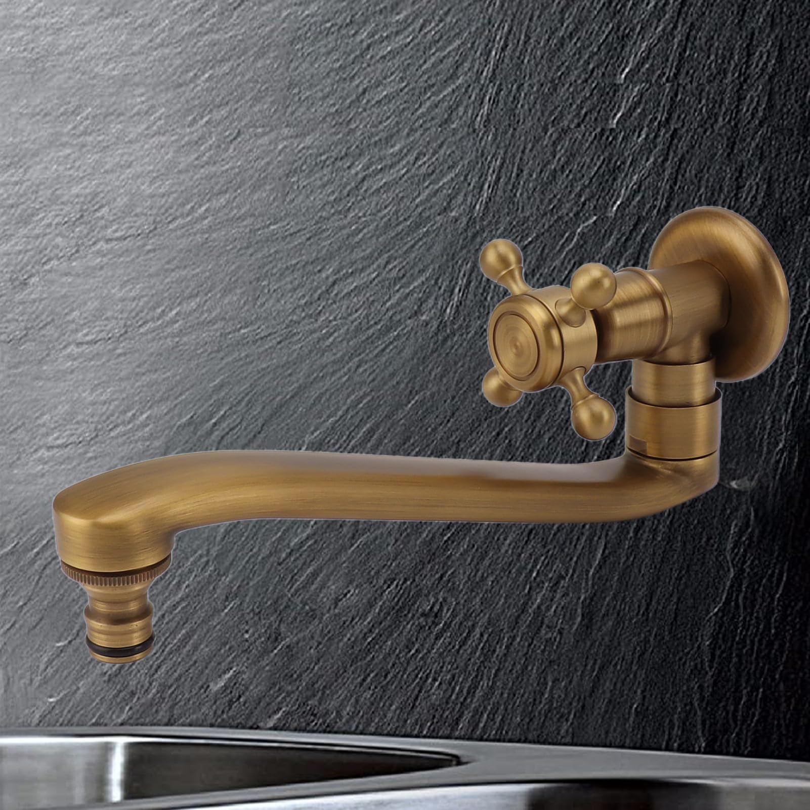 Grifo de jardín de cobre antiguo vintage con boquilla extendida, control de agua fría, resistente a la congelación, ideal para uso en exteriores