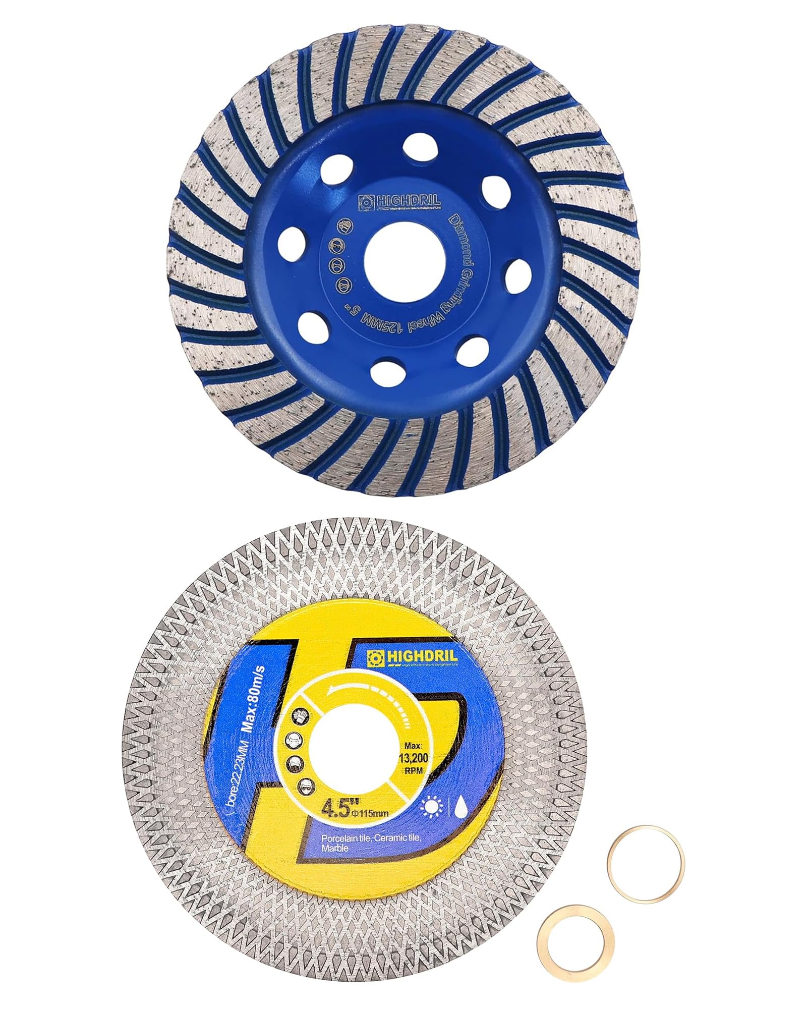 HIGHDRIL Disque Diamant Meuleuse 125mm et HIGHDRIL Disque Diamant 115mm - Lame de scie diamantée