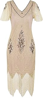 Women's Flapper Dresses 1920s Sequins Art Deco Gatsby Cocktail Dress with Sleeve - Buy now