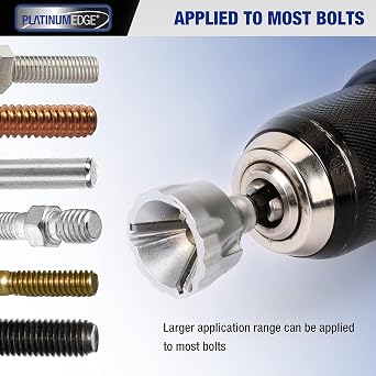 PLATINUMEDGE Deburring External Chamfer Tool with 3 Tungsten Carbide Blades,Quick Release 1/4 Hex Shank, Fits 1/8-3/4 (3-19mm) Repair Damaged Bolts, Screws, Threaded Rods & Pipe
