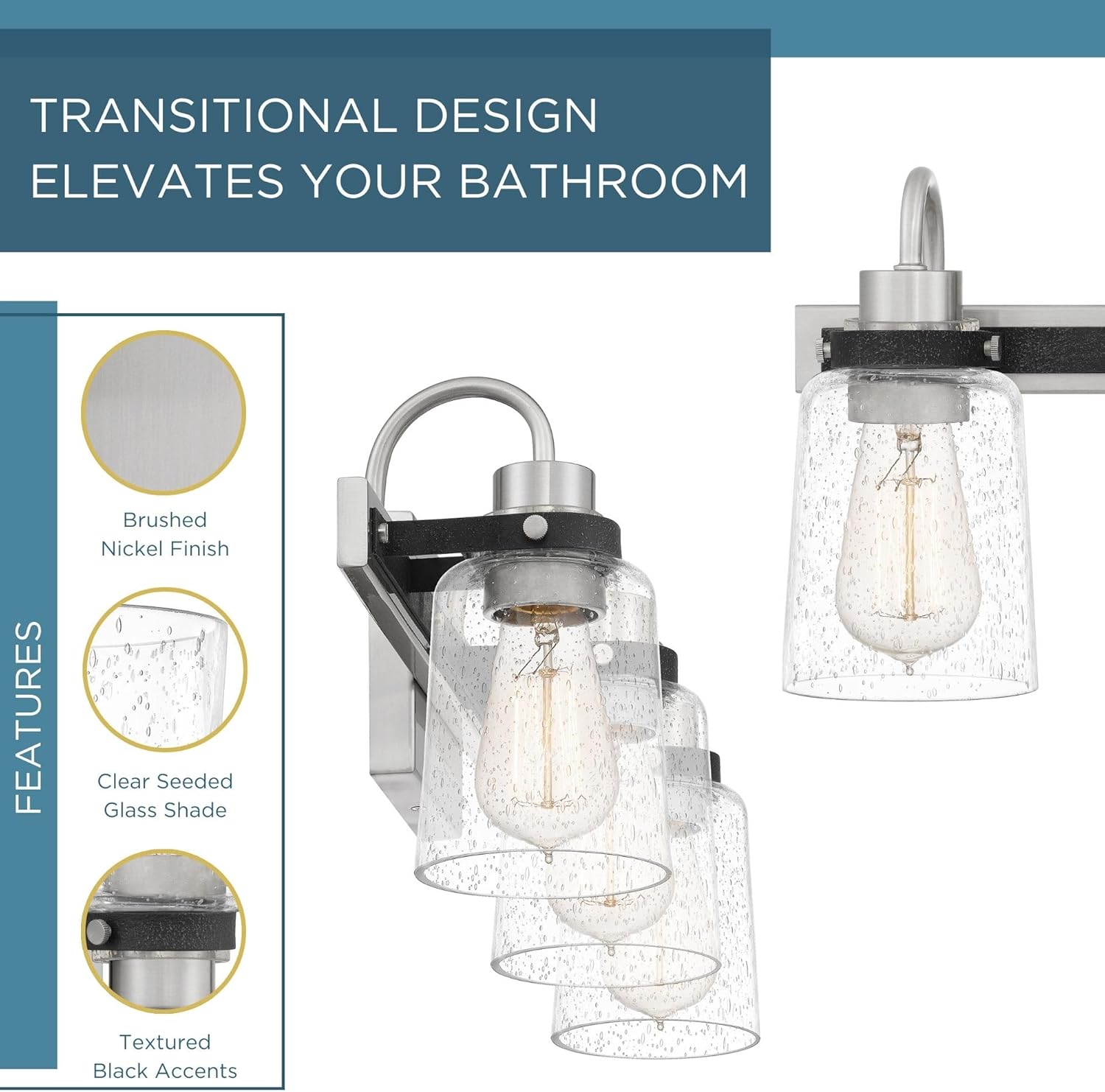 Quoizel AXE8622BN Axel Vanity, 3-Light 300 Total Watts, Brushed Nickel