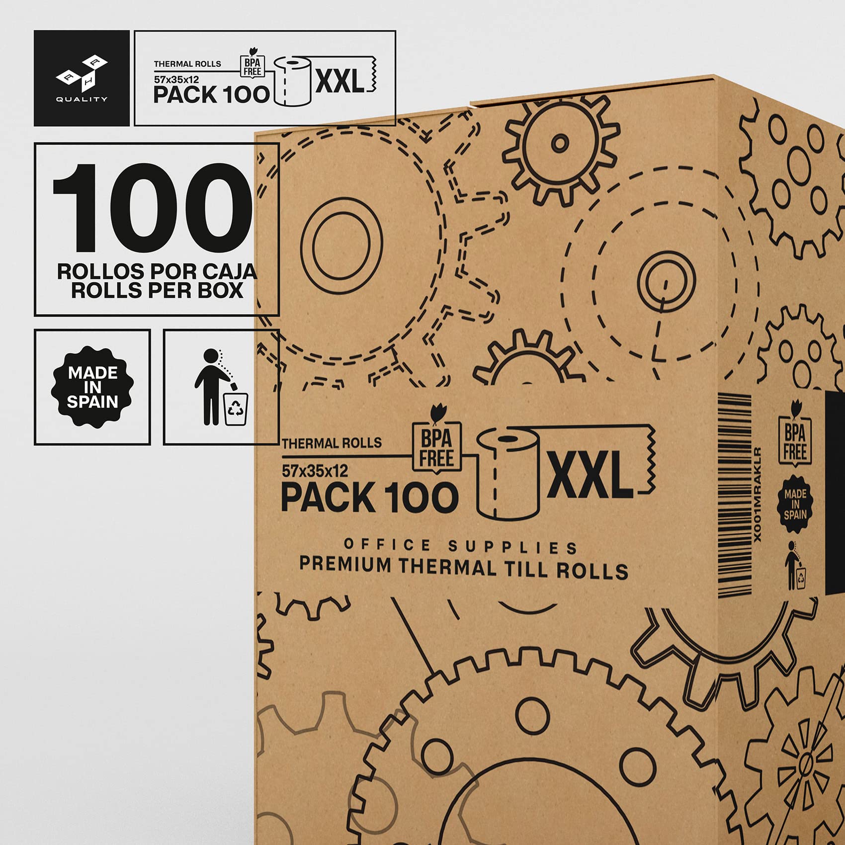 Rotoli di carta termica bianca 57 x 35 x 12 mm per POS senza BPA - Carta termica 57 mm - Carta datafono ad alta durata (100)