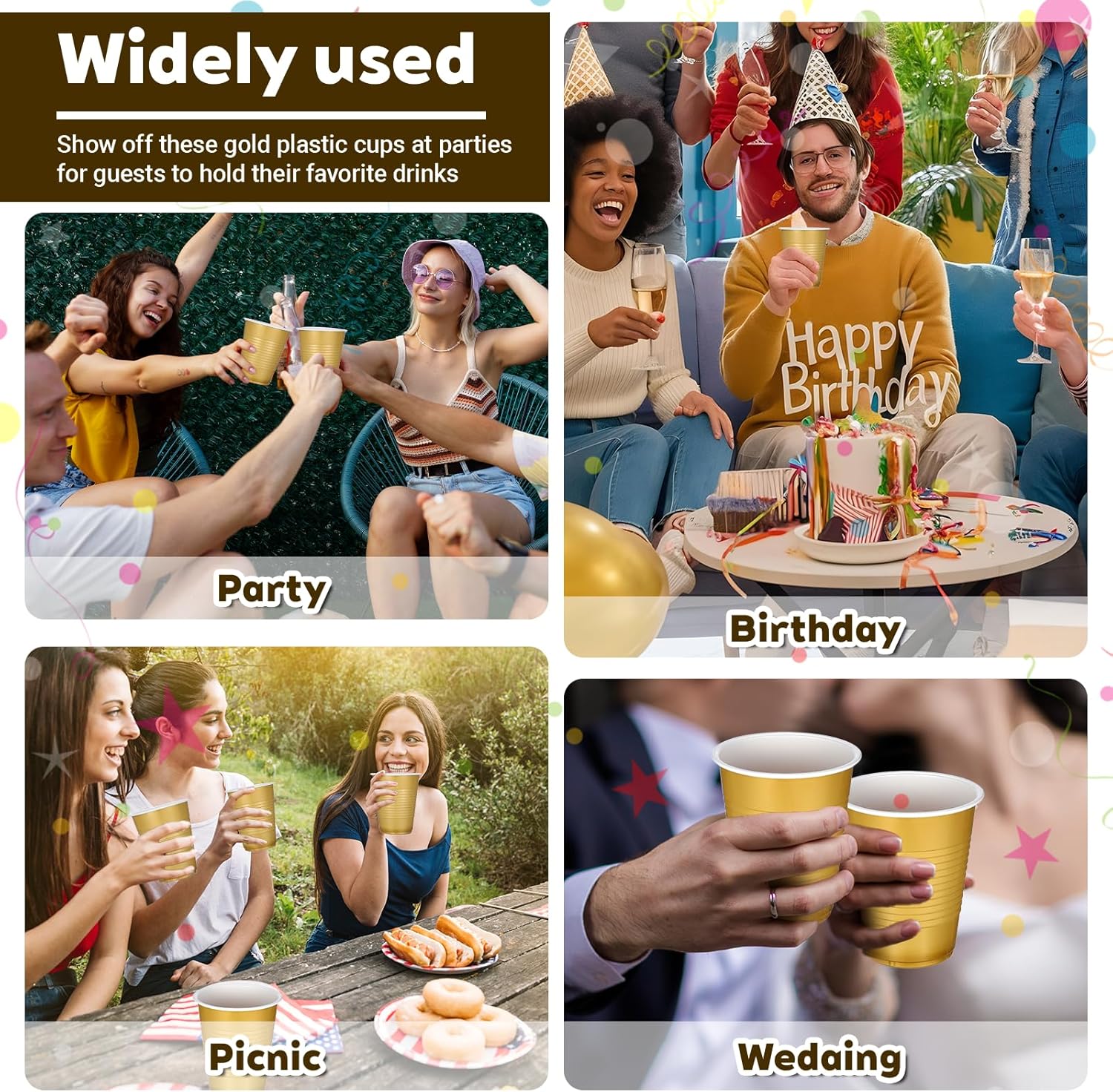 100 Pack 18oz Gold Cups, Disposable Plastic Cups Graduation Cup Disposable Drinking Cup Bulk for Wedding Birthday Beer Taste Serving Snack Sample Tastings Barbecues Picnic Celebrations - Image 6