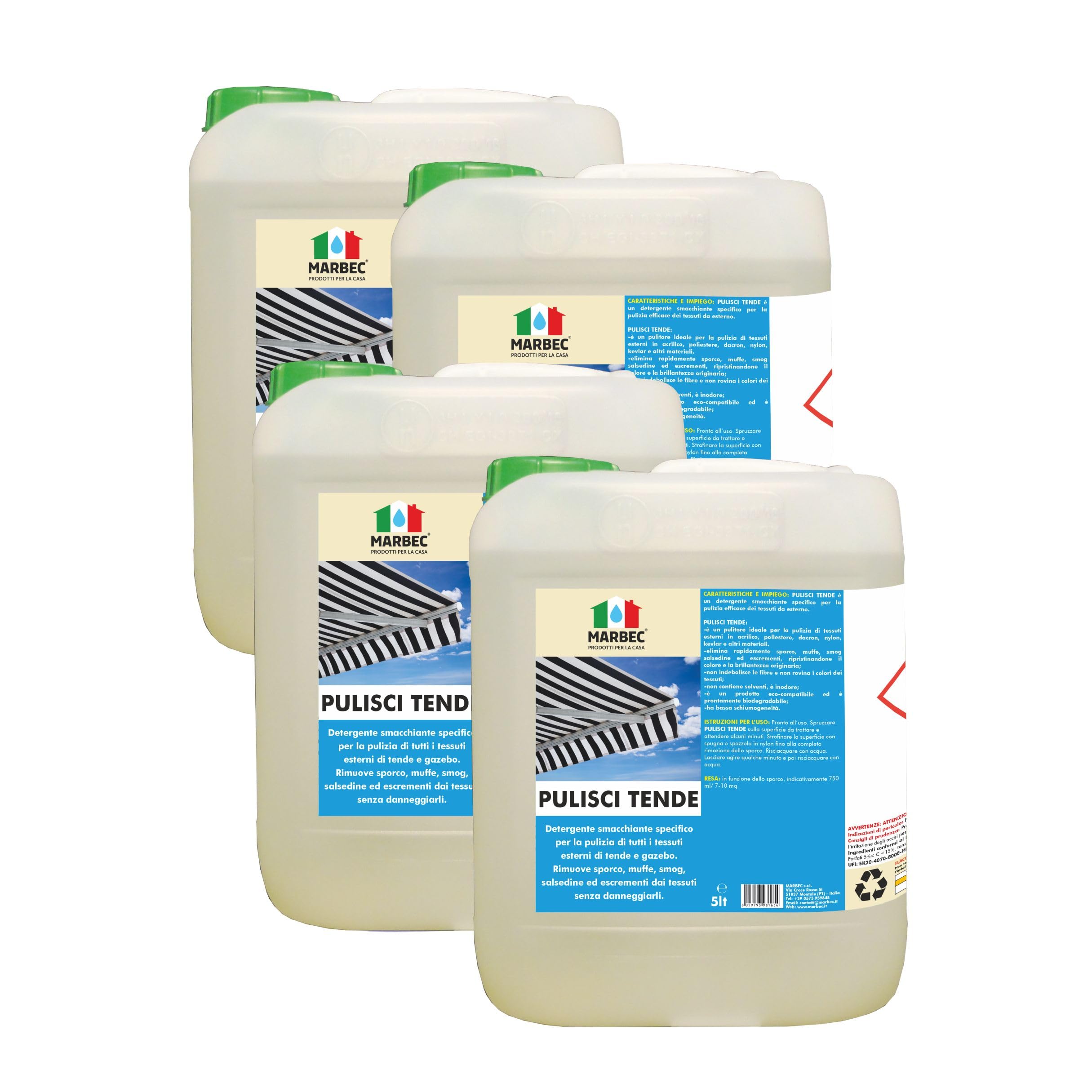 MARBEC PULISCI TENDE 5LTX4UDS Limpiador quitamanchas para la limpieza de tejidos de cortinas y miradores.