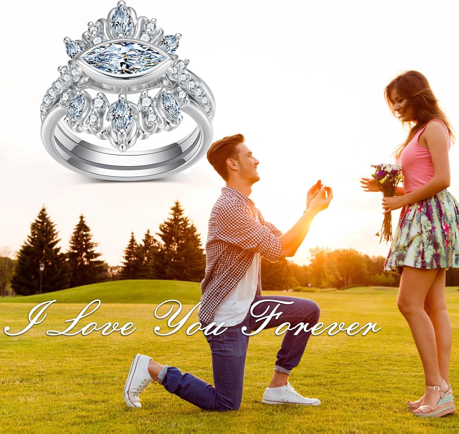 2.5 Carats Marquise-Cut Moissanite Wedding Ring Set Bridal Sets for Women GRA Certified,18K White Gold Platinum Plated Silver 3-Piece Engagement Ring Set Jewelry Gift for Anniversary Wedding