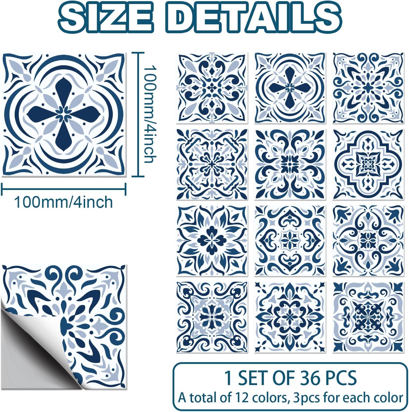 RE-COVERTILES - Adesivi Piastrelle Cucina Bagno Mattonelle Adesive In PVC Impermeabili Antigraffio Stickers Decorazione Parete Cementine Peel And Stick - Modello 24 Pz 10x10 Cm PS00078 Made In Italy