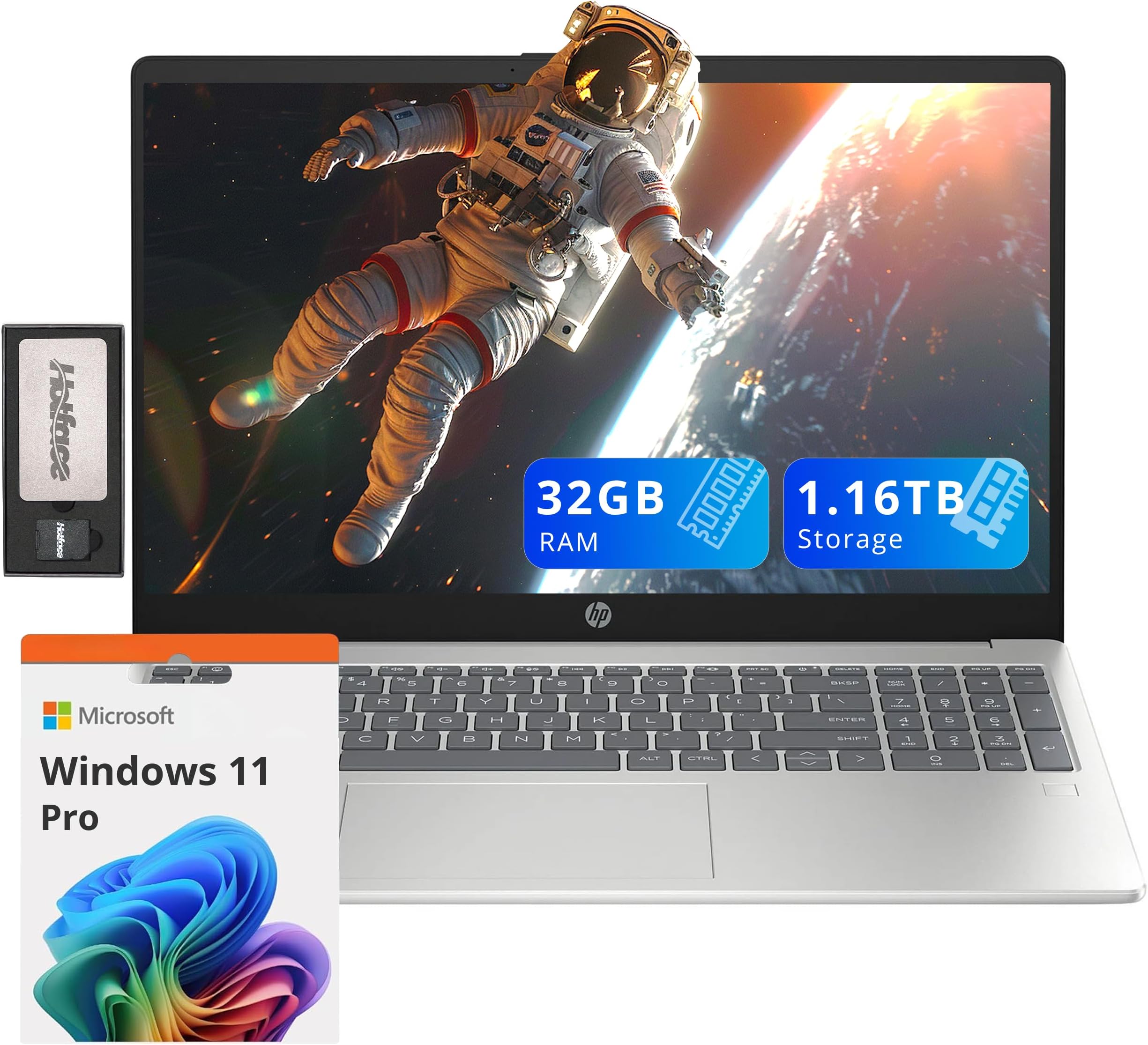 Pavilion 15.6" FHD Laptop, Intel i3-N305, 32GB DDR4, 1.16TB Storage(1TB SSD+160GB Docking Station Set), Intel UHD Graphics, Num Pad, HD Camera, Fingerprint Reader, Wi-Fi 6, Windows 11 Pro, Silver
