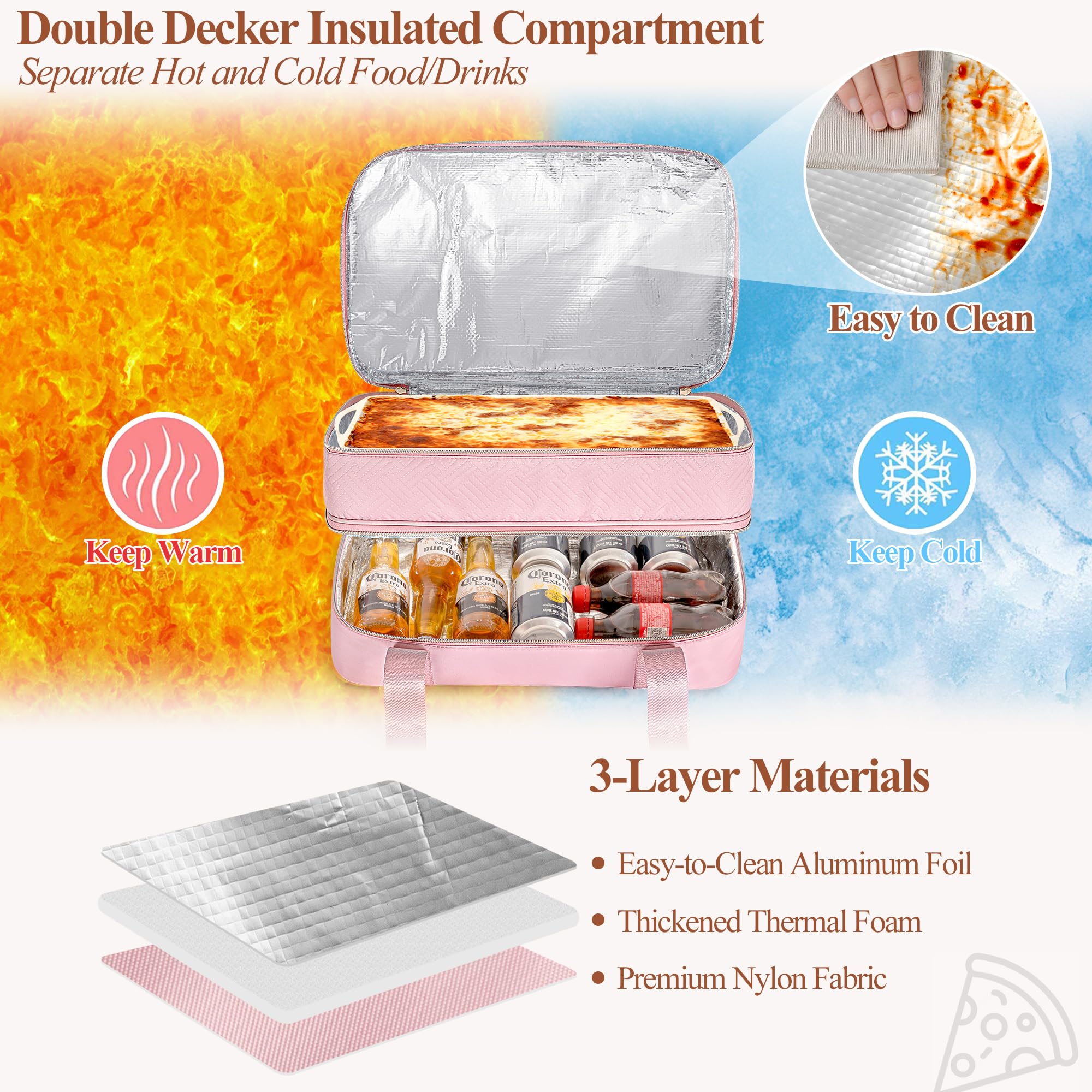 Trasportatore di casseruola isolato per alimenti caldi o freddi, borsa per bagagli per lasagne | Borsa termica per scaldavivande a due piani adatta a pirofile da 22,9 x 33 cm, borsa termica per picnic