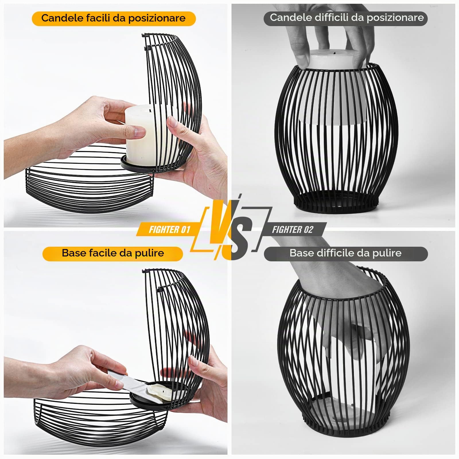GoMaihe 2 Pezzi Candelabro Lanterne Portacandele, 14 x 15.5cm e 16 x 18cm Lanterna Porta Candele, Candelabri Moderni da Esterno, Candeliere Natalizio Matrimonio Halloween Festa Casa Giardino, Nero
