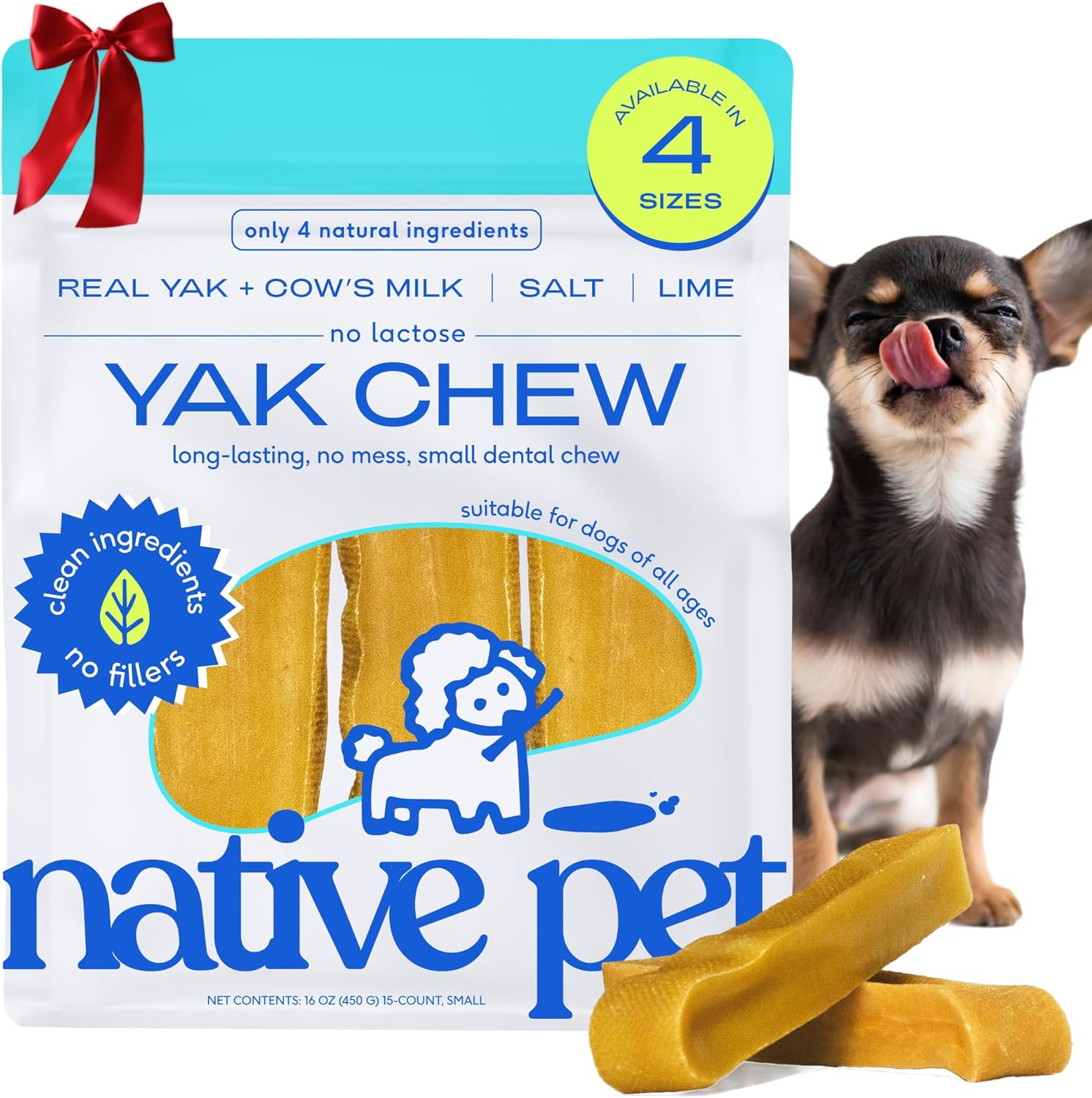 Native Pet Yak Cheese Himalayan Dog Chews - Long Lasting Dental Sticks for Small Breeds 100% All Natural Himalayan Yak Chews for Small Dogs  Cheese Bone for Aggressive Chewers - 15 Per Pack