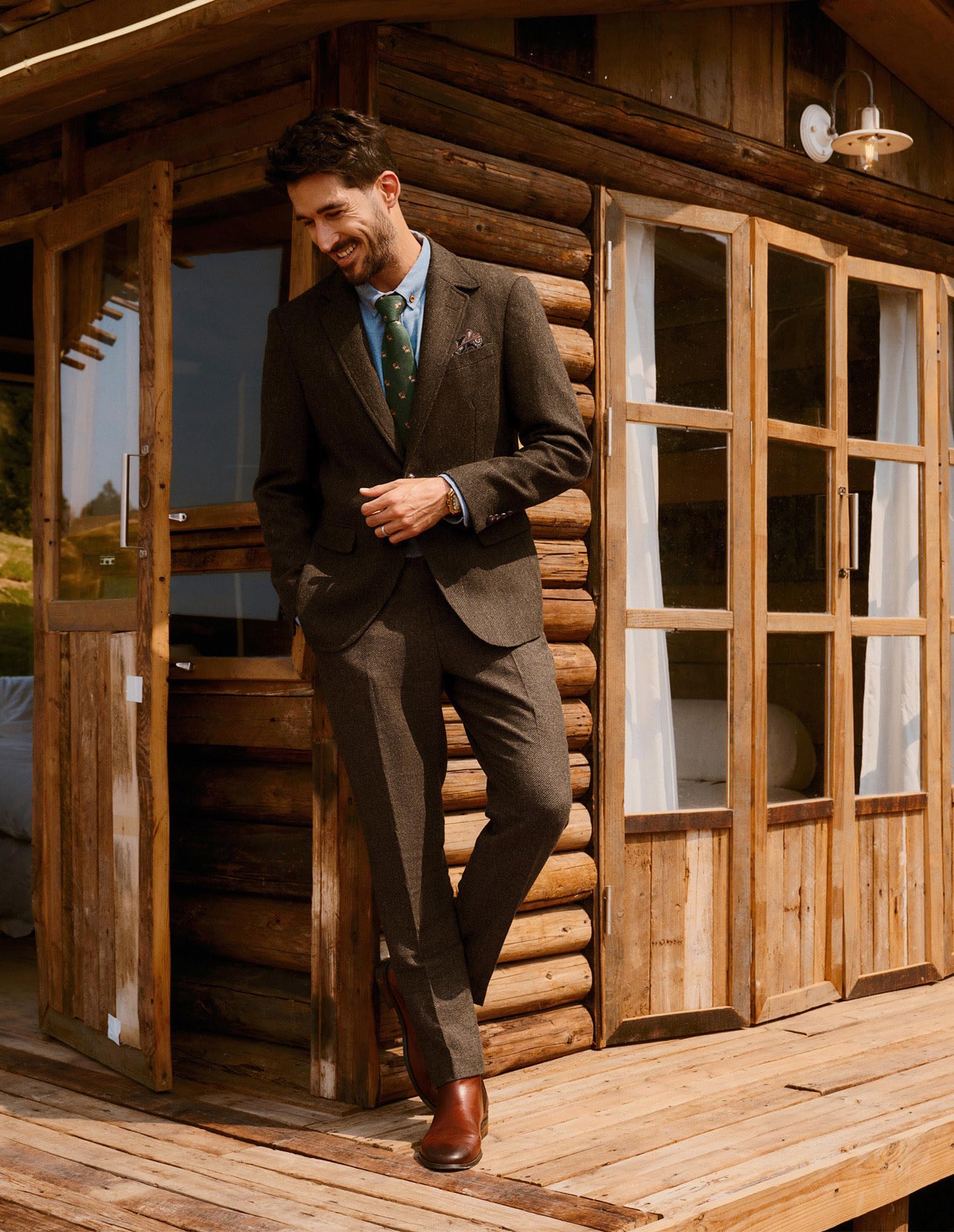 Giacca sportiva in tweed a spina di pesce in misto lana britannica | 2 bottoni a spina di pesce cappotti sportivi casual blazer con tasca quadrata