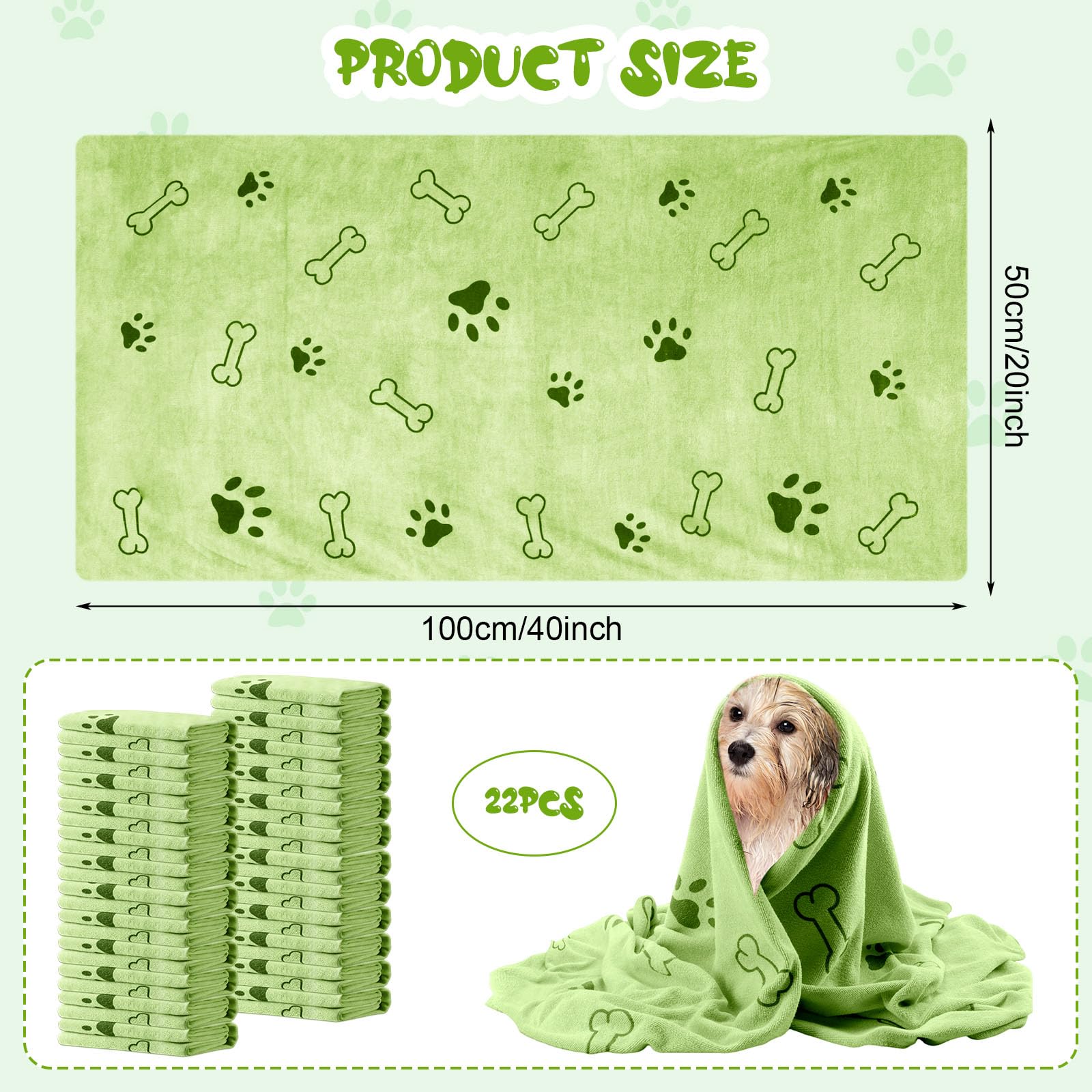 Tatuo 22 toallas para perros de secado de 20 x 40 pulgadas, toallas de baño para mascotas, toalla de microfibra absorbente de secado rápido, suministros de baño para cachorros, perros pequeños,