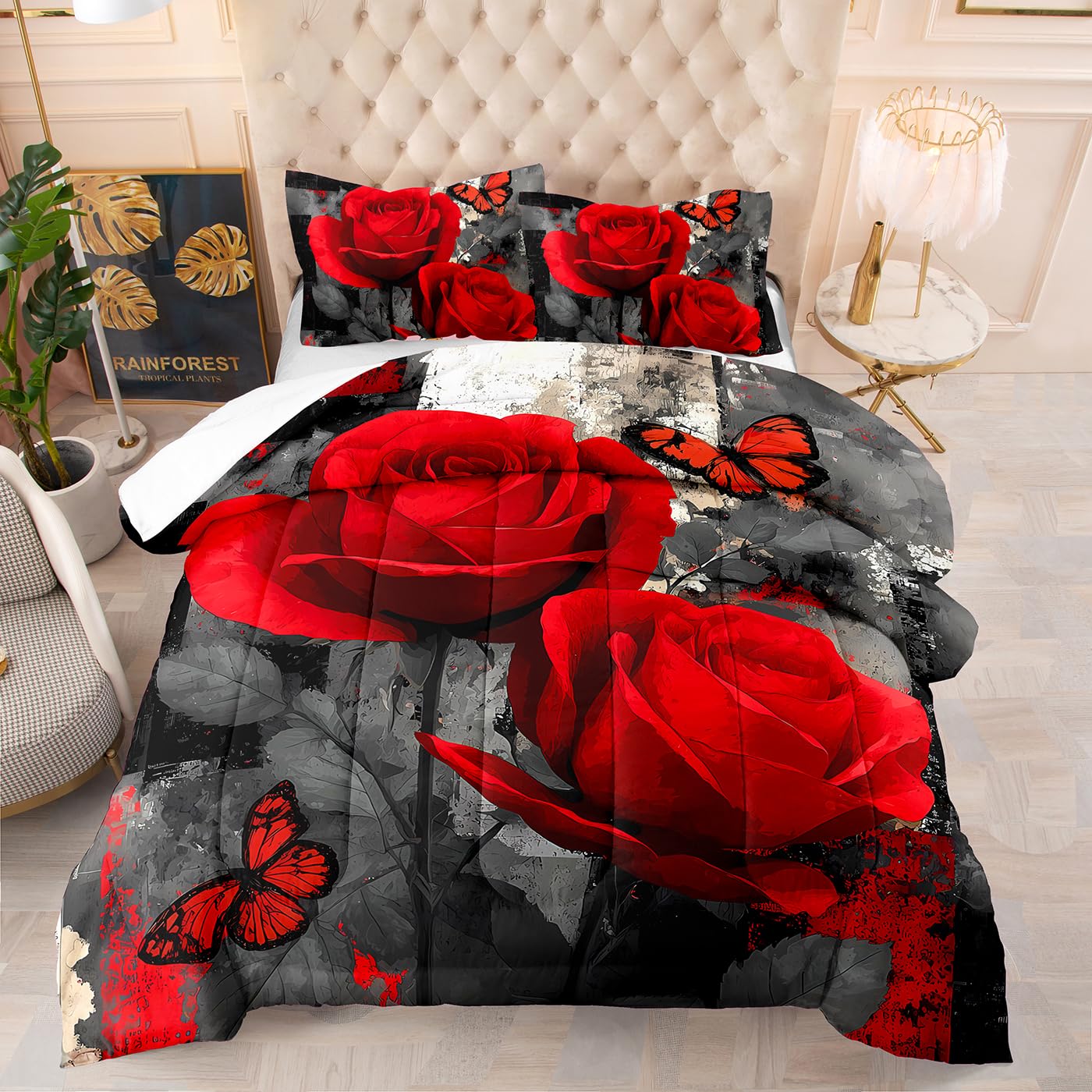 Couette 4 saisons 200x200 lavable en microfibre rose rouge avec 2 taies