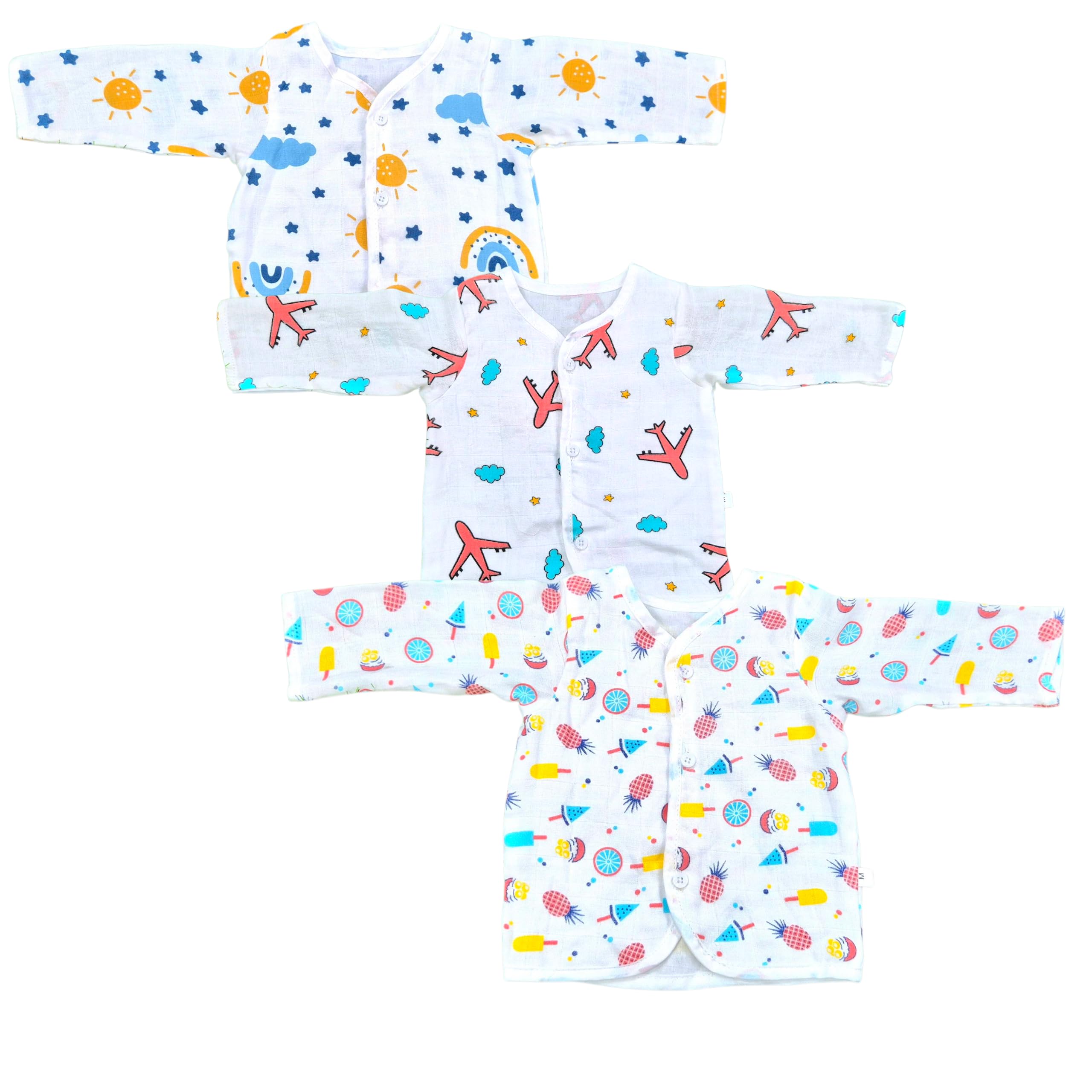 Cotton Organic Full Sleeve Muslin Jabla/Stylish & Comfortable (0-2 years)(Pack of 3, Multi Prints)-picture-20