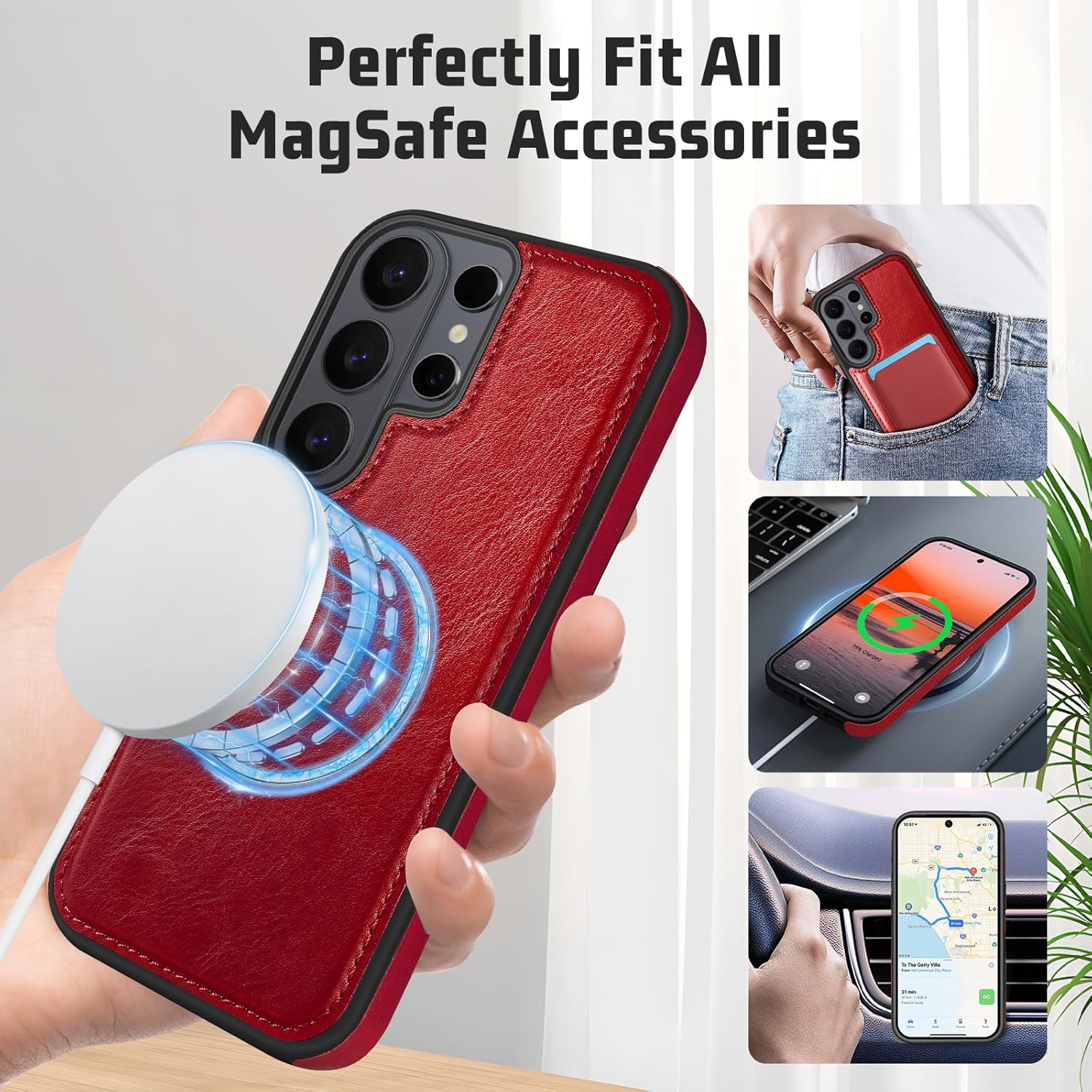 DJBull 2-in-1 Detachable Wallet Case for Samsung Galaxy S26 Ultra RFID Blocking Flip Folio with Card Holder | PU Leather Shockproof Protective Cover Women Men for Samsung S26 Ultra Phone Case Red