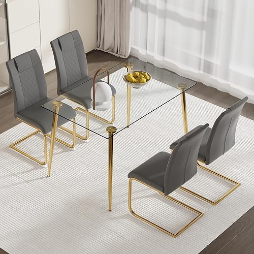 Miniatura 10 de WEKEOT Dining Room Chairs Set of 4 Kitchen Chairs Armless Chairs Side Chairs Leather Seat and Metal Legs with High Back for KitchenDining