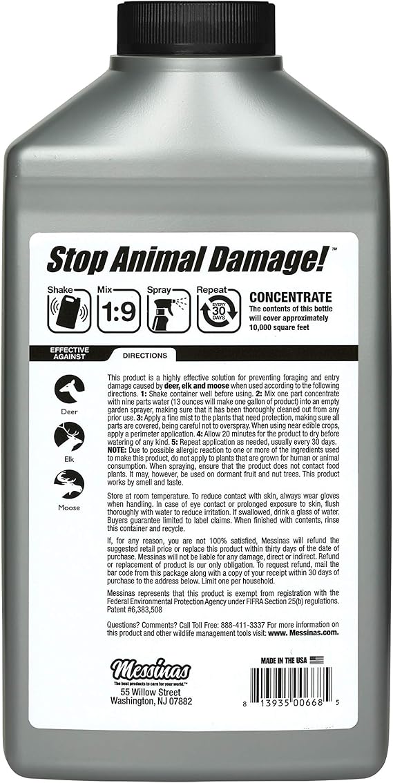 Deer Stopper II Garden Animal Repellent - Safe & Effective, All Natural Food Grade Ingredients; Repels Deer Elk, and Moose; Easy to Use, 32 fl. oz. Liquid Concentrate