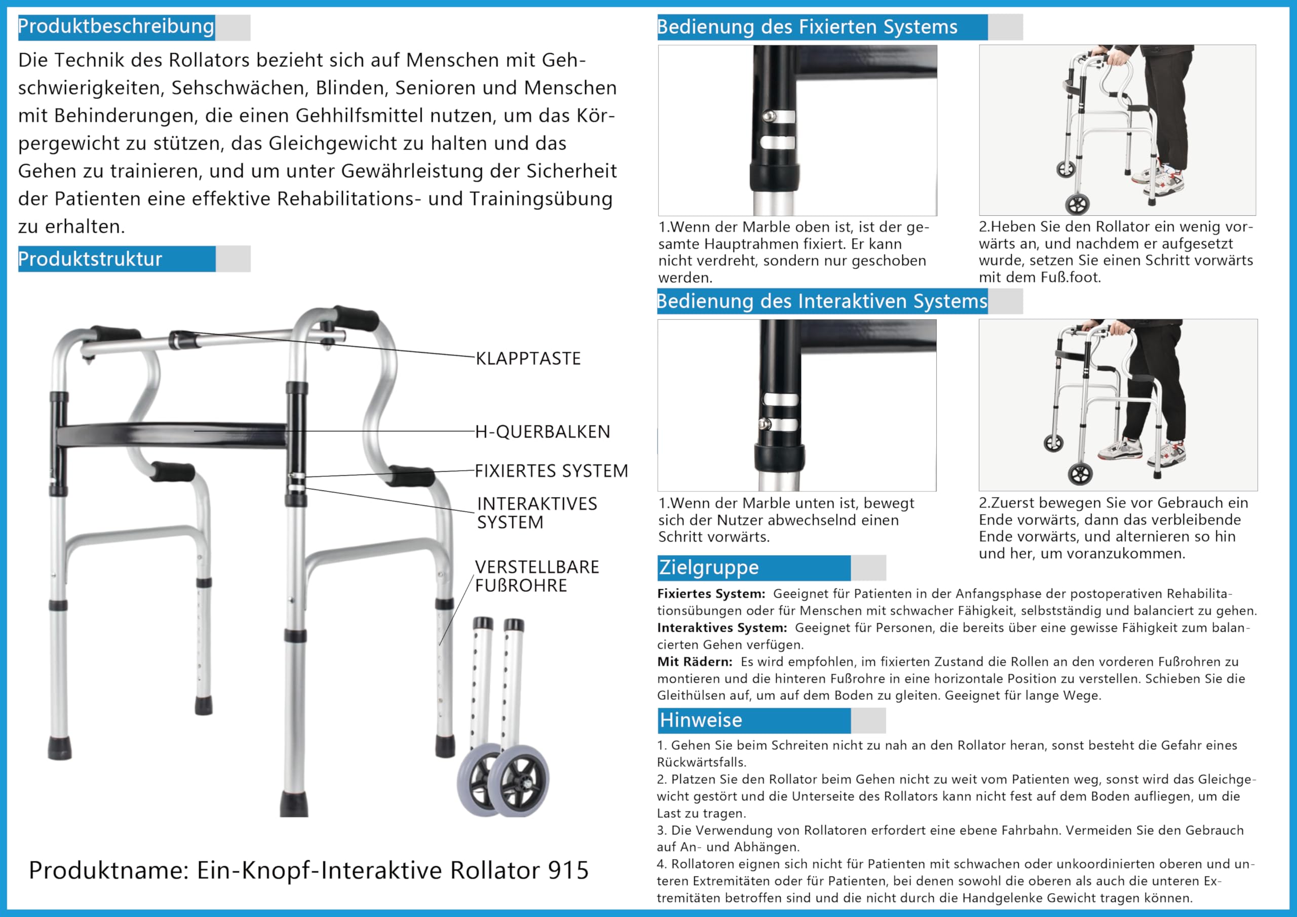 Składany wózek spacerowy z aluminium 6063-T5, regulacja wysokości (77-95 cm), tryb fix i wibracja 2 w 1, antypoślizgowe uchwyty, czteropunktowa stopka, obciążenie do 100 kg – pomoc dla seniorów i