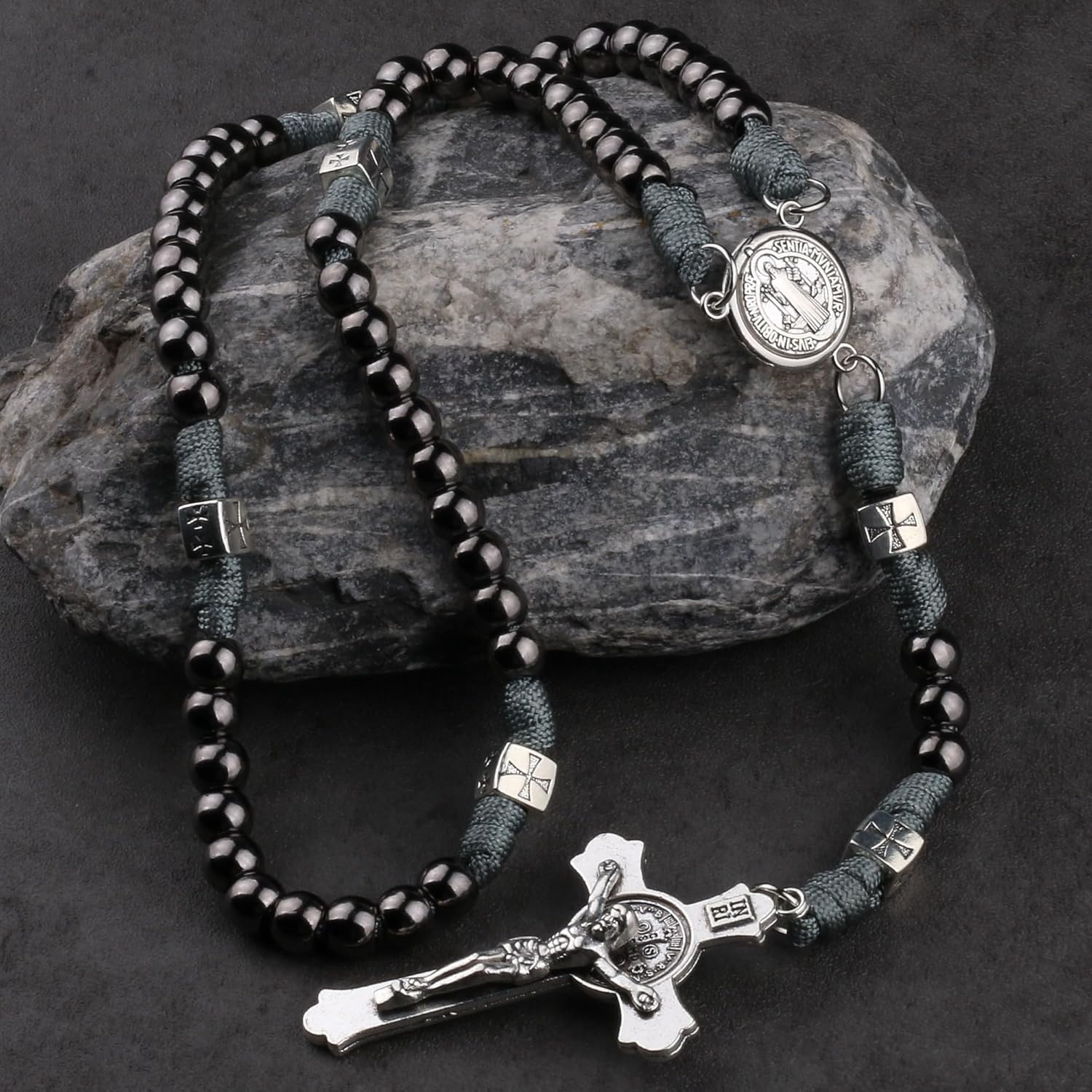 HanlinCC Saint Benedict Paracord Rosary Necklace Large and Heavy Metal Beads Durable Rugged Cord Catholic Rosary for Men - Image 8