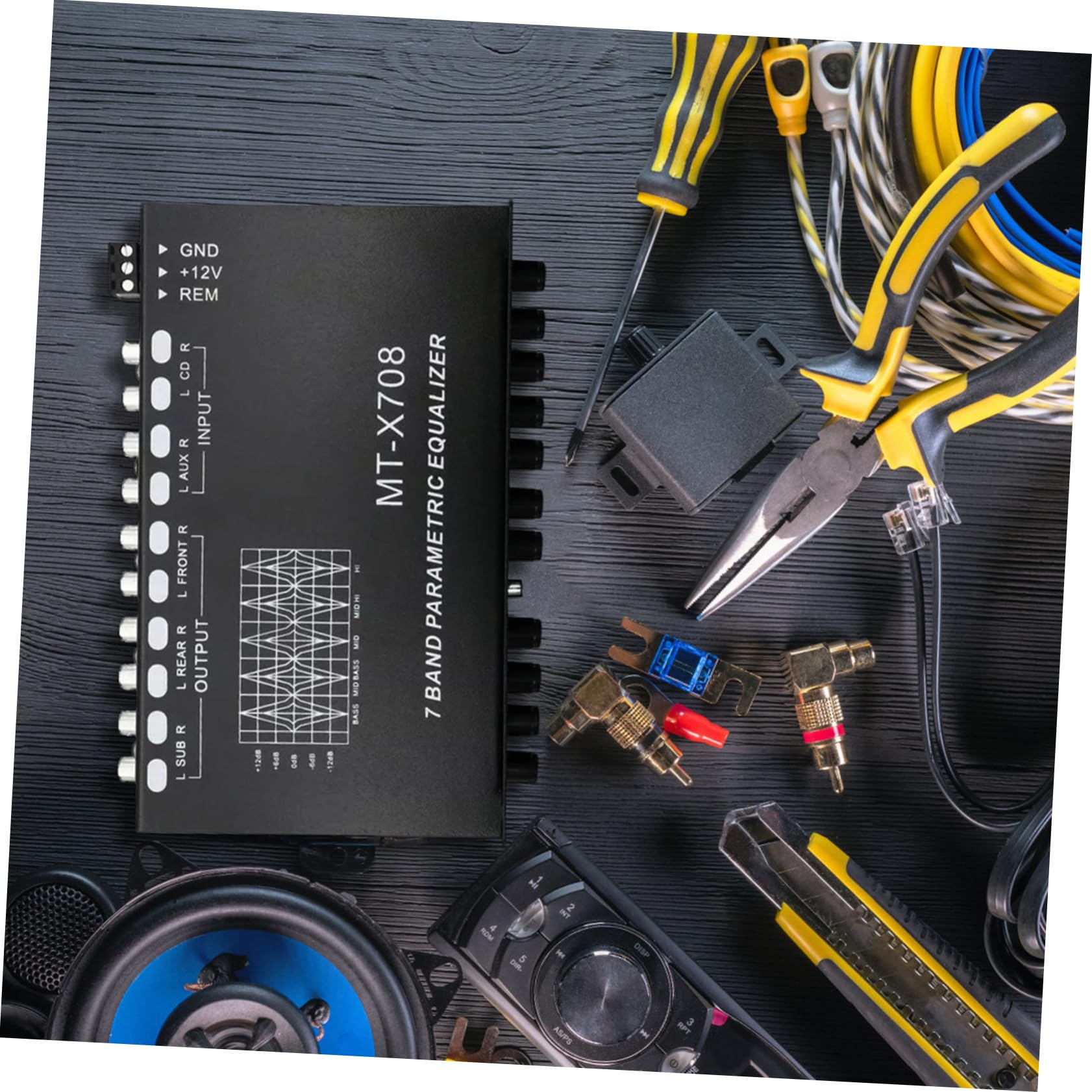 Ecualizador de Coche de 7 Bandas Negro Metal para Audio