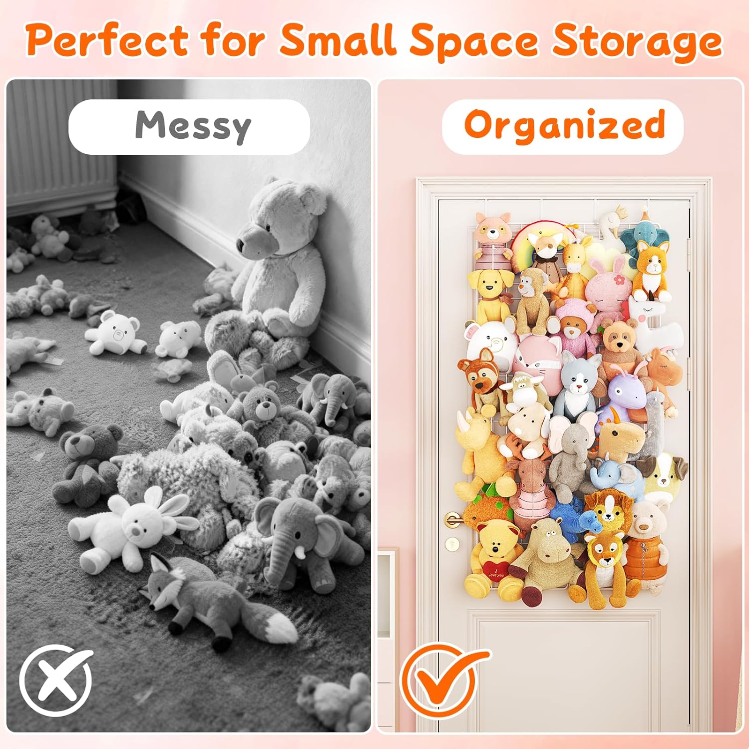 B9 Stuffed Animal Storage, Over the Door Hanging Plush Zoo Storage Organizer for Bedroom Décor, 6 Packs Metal Stuffed Animal Holder for Toddler Rooms, Playrooms, Bedrooms, Nurseries, White