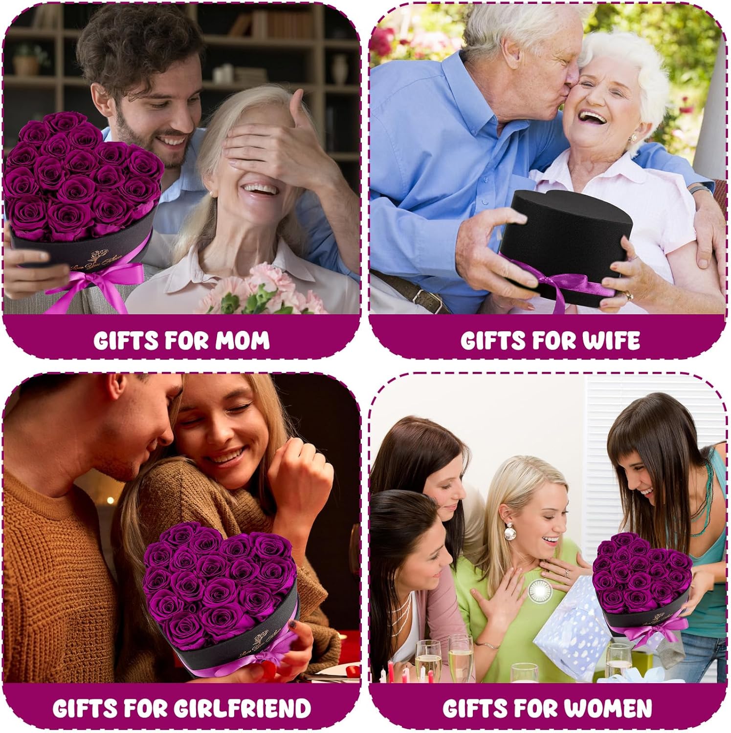 Forever Flowers, 16 Purple Preserved Rose in Heart Shape Box for Delivery Prime,Gifts for Women Grandma Wife Sisiter, Eternal Rose Box Rose Gifts for Mom Birthday - Image 7