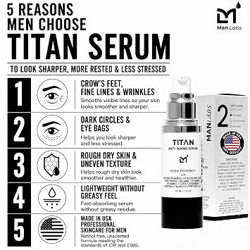 Man Labs Titan Anti-Aging Face Serum for Men, High-Potency Line Concentrate