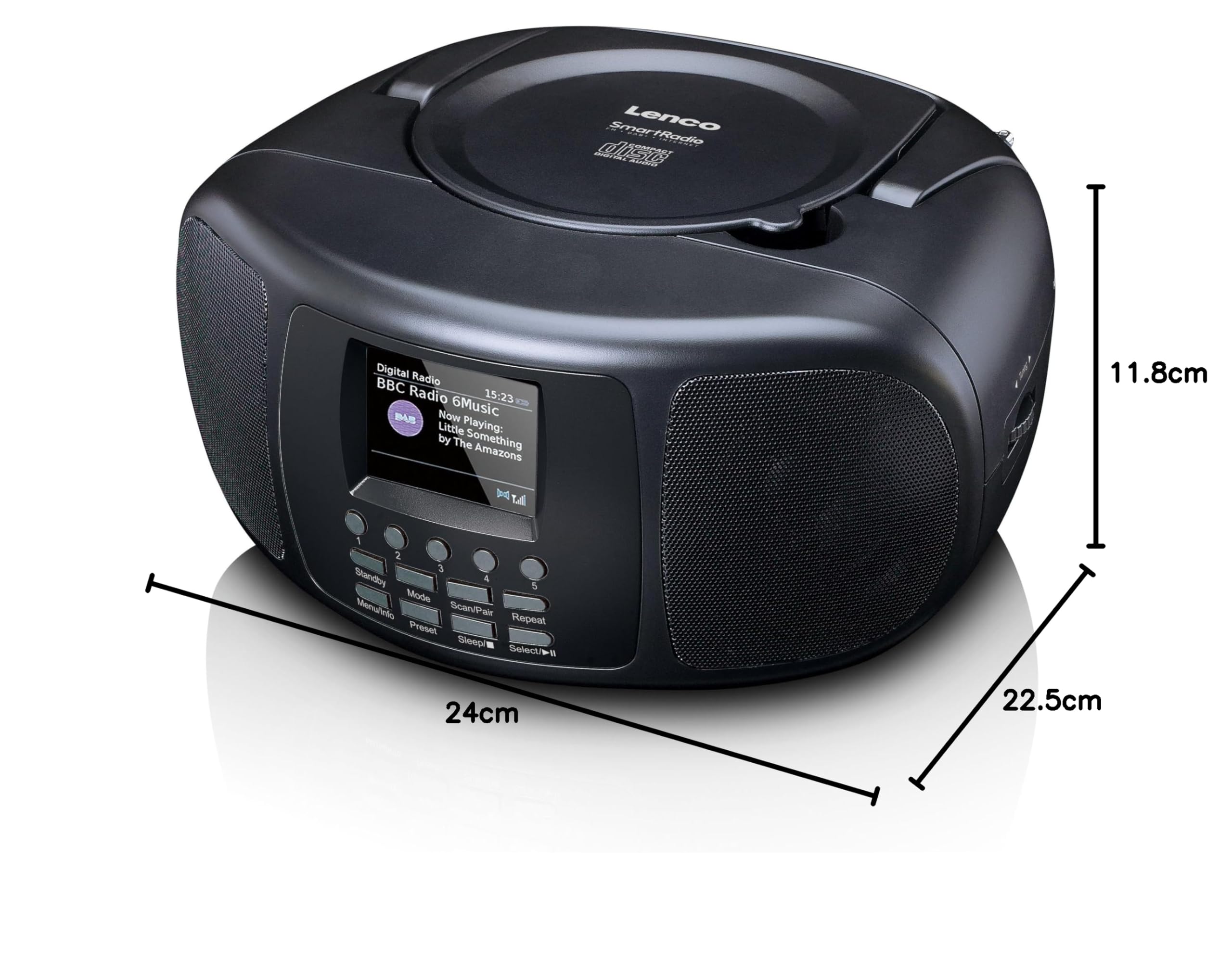 Lenco SCD-6000 Radio Internet portatile con DAB+/FM, Bluetooth, lettore CD e display a colori TFT LCD da 2,4 pollici, WLAN a doppia banda, suono stereo - nero